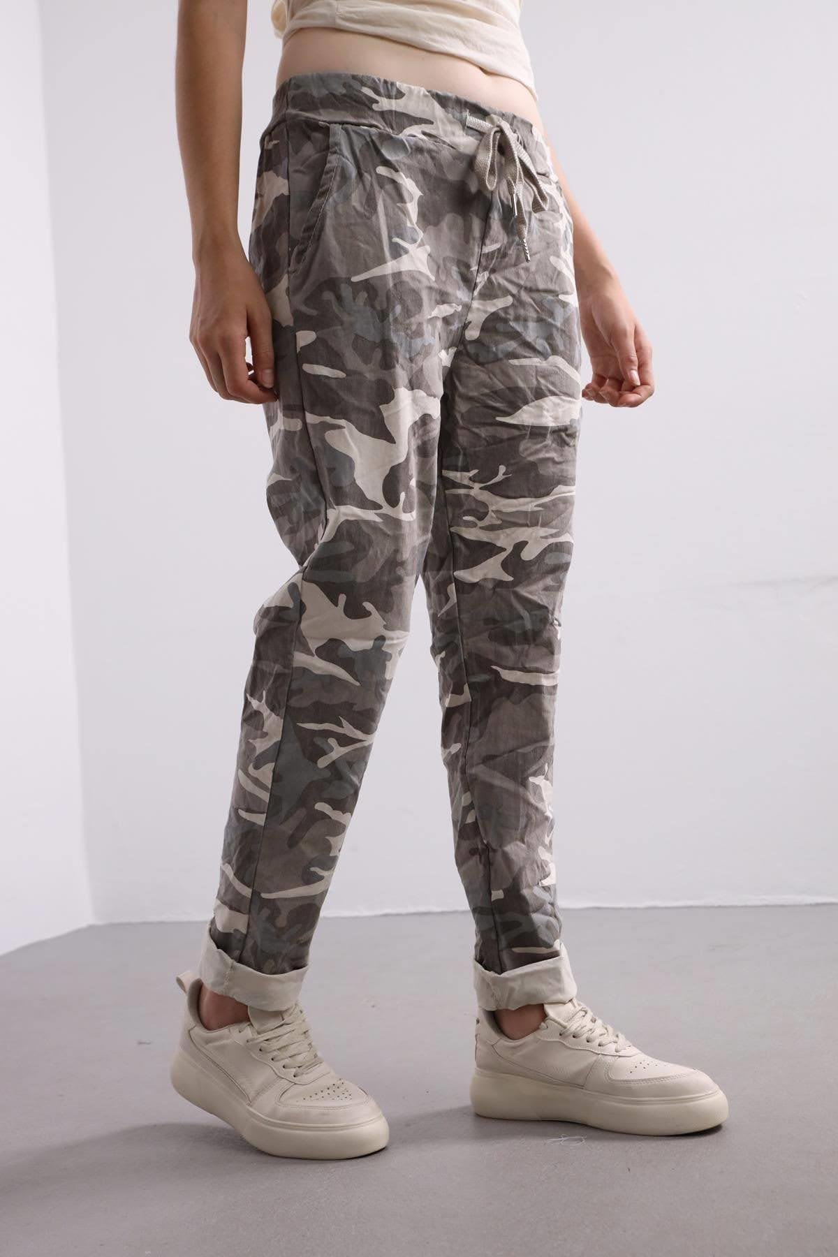 Mink Camouflage Tie Waist Trousers Mink Camouflage Tie Waist Trousers