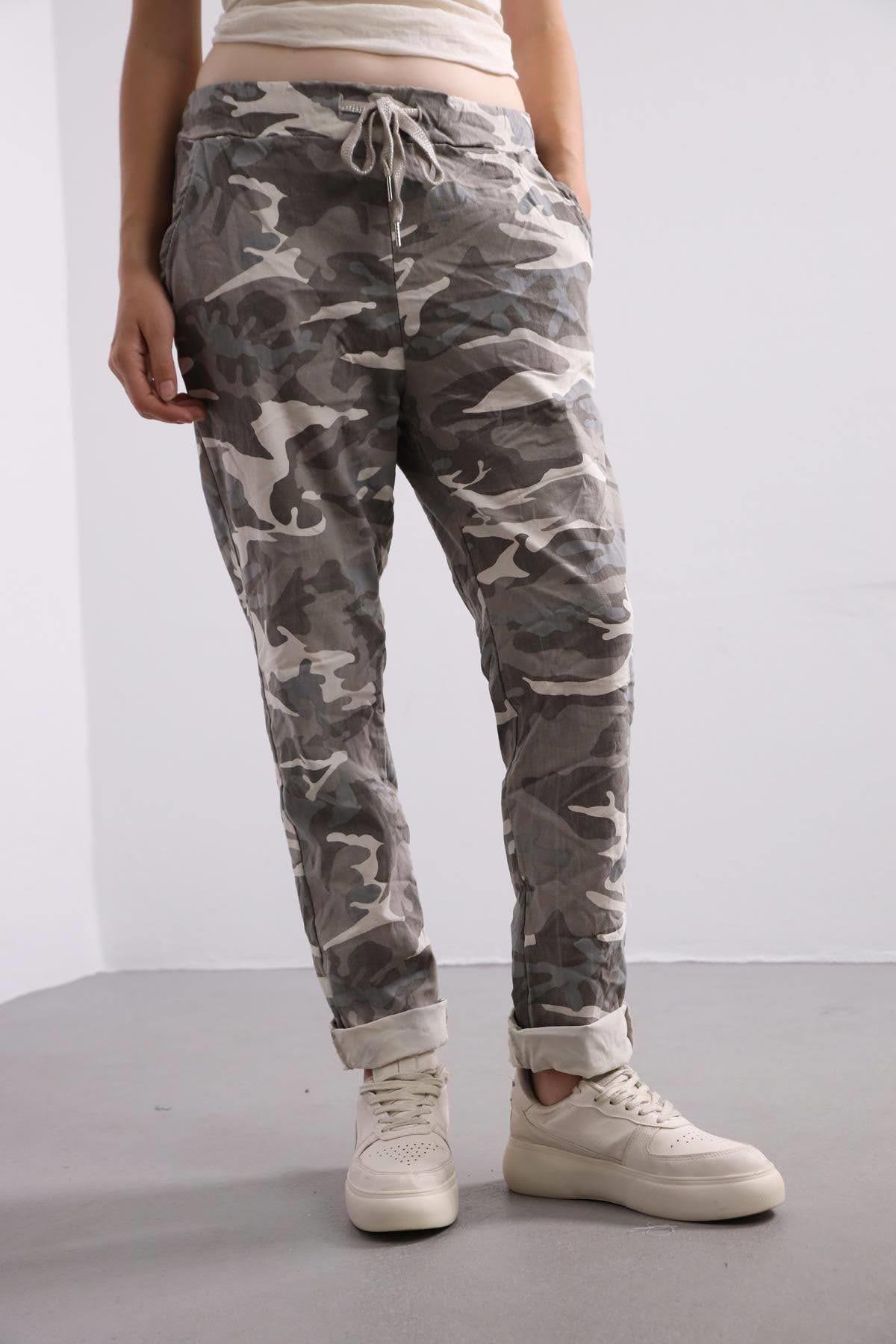 Mink Camouflage Tie Waist Trousers Mink Camouflage Tie Waist Trousers