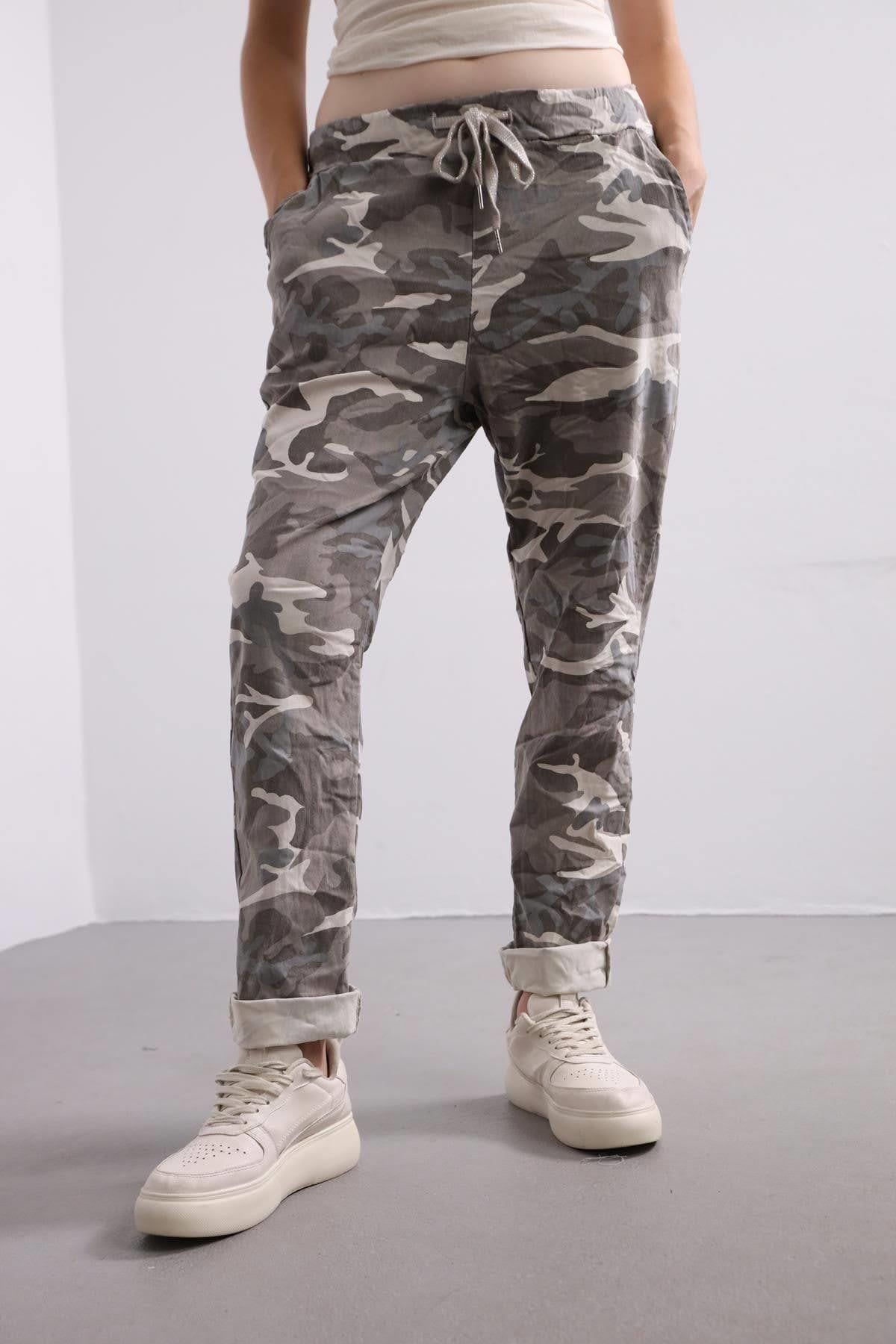 Mink Camouflage Tie Waist Trousers Mink Camouflage Tie Waist Trousers
