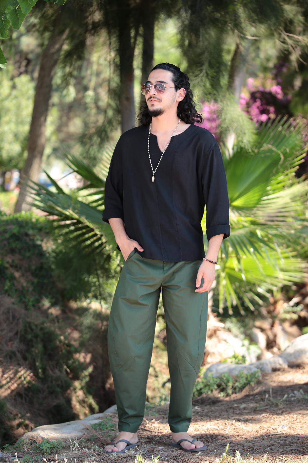 Yeşil Beli Lastikli Pantolon - Şaman Butik Yeşil Beli Lastikli Pantolon