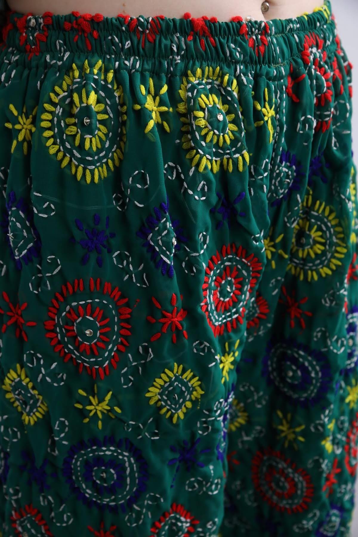 Zümrüt Yeşili İşlemeli Bohem Pantolon - Şaman Butik Zümrüt Yeşili İşlemeli Bohem Pantolon