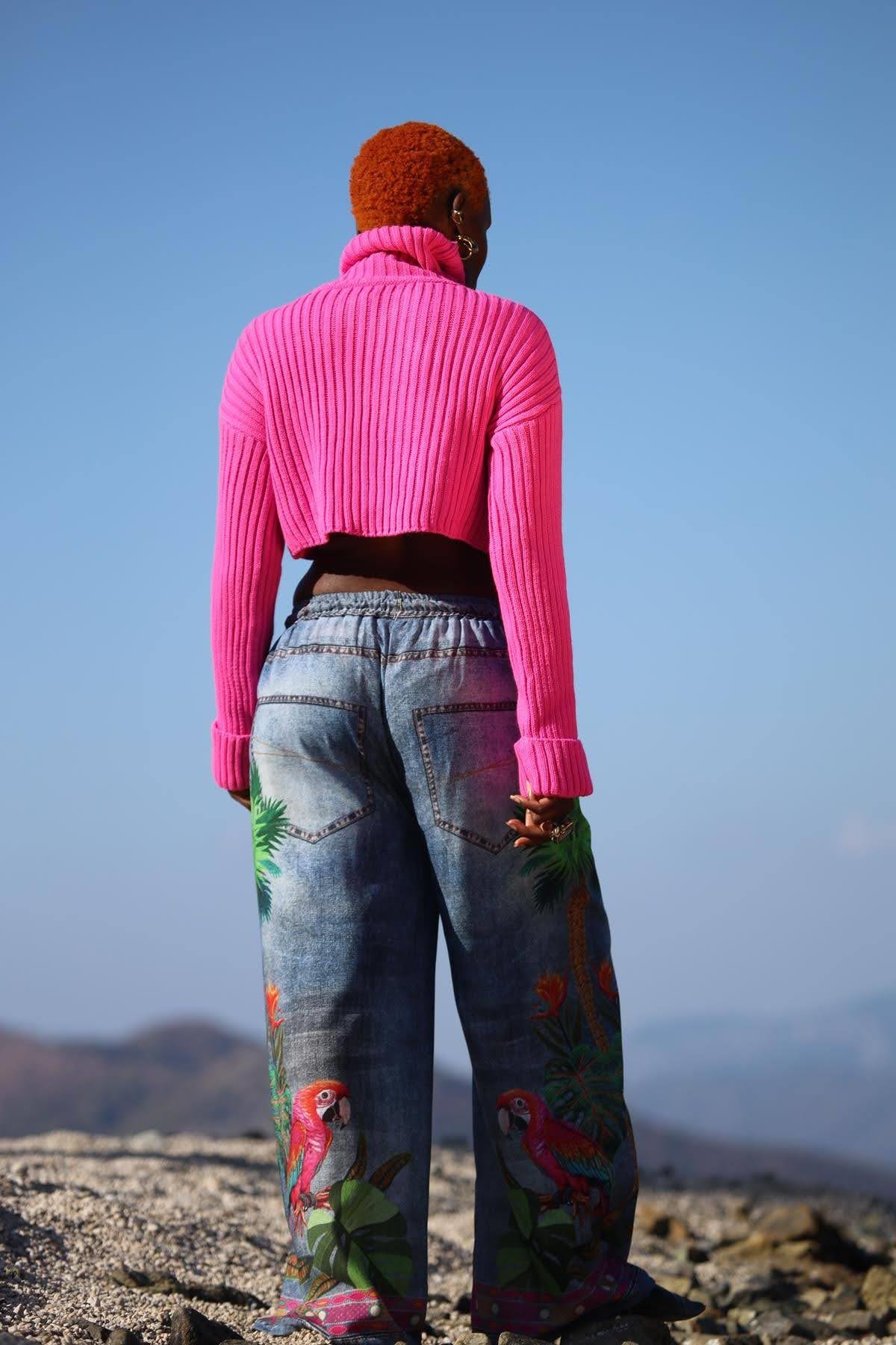 Pink Turtleneck Crop Sweater