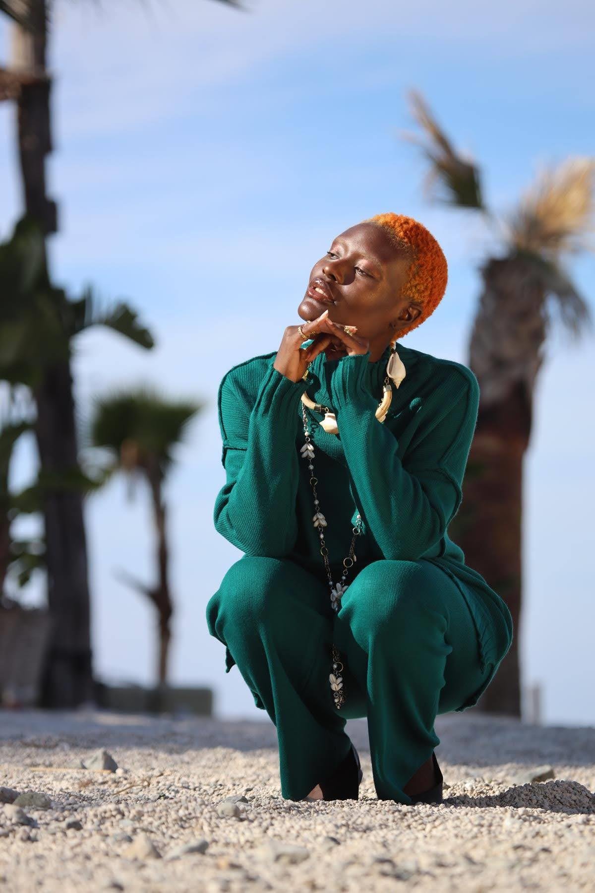 Petrol Yeşili Balıkçı Yaka Kazak ve Triko Pantolon Takım