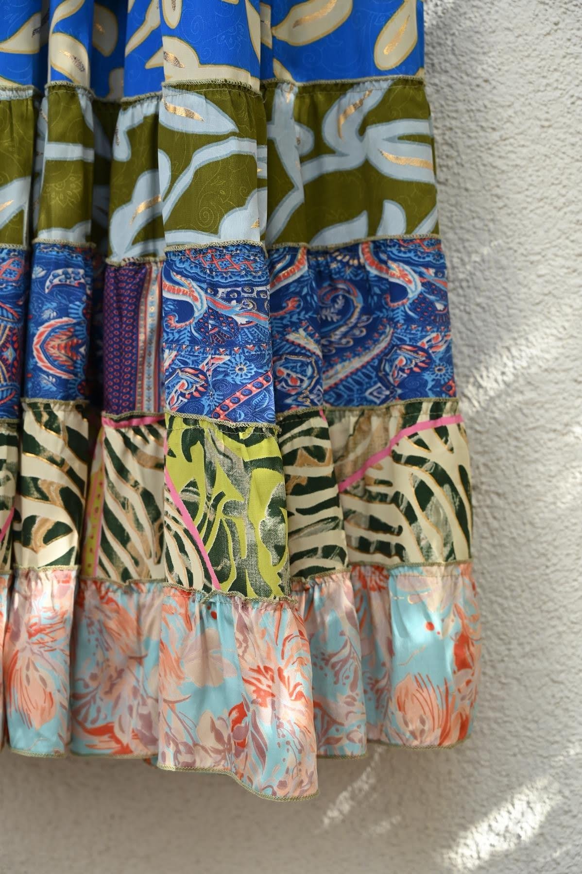 Renkli Patchwork Otantik İpek Etek