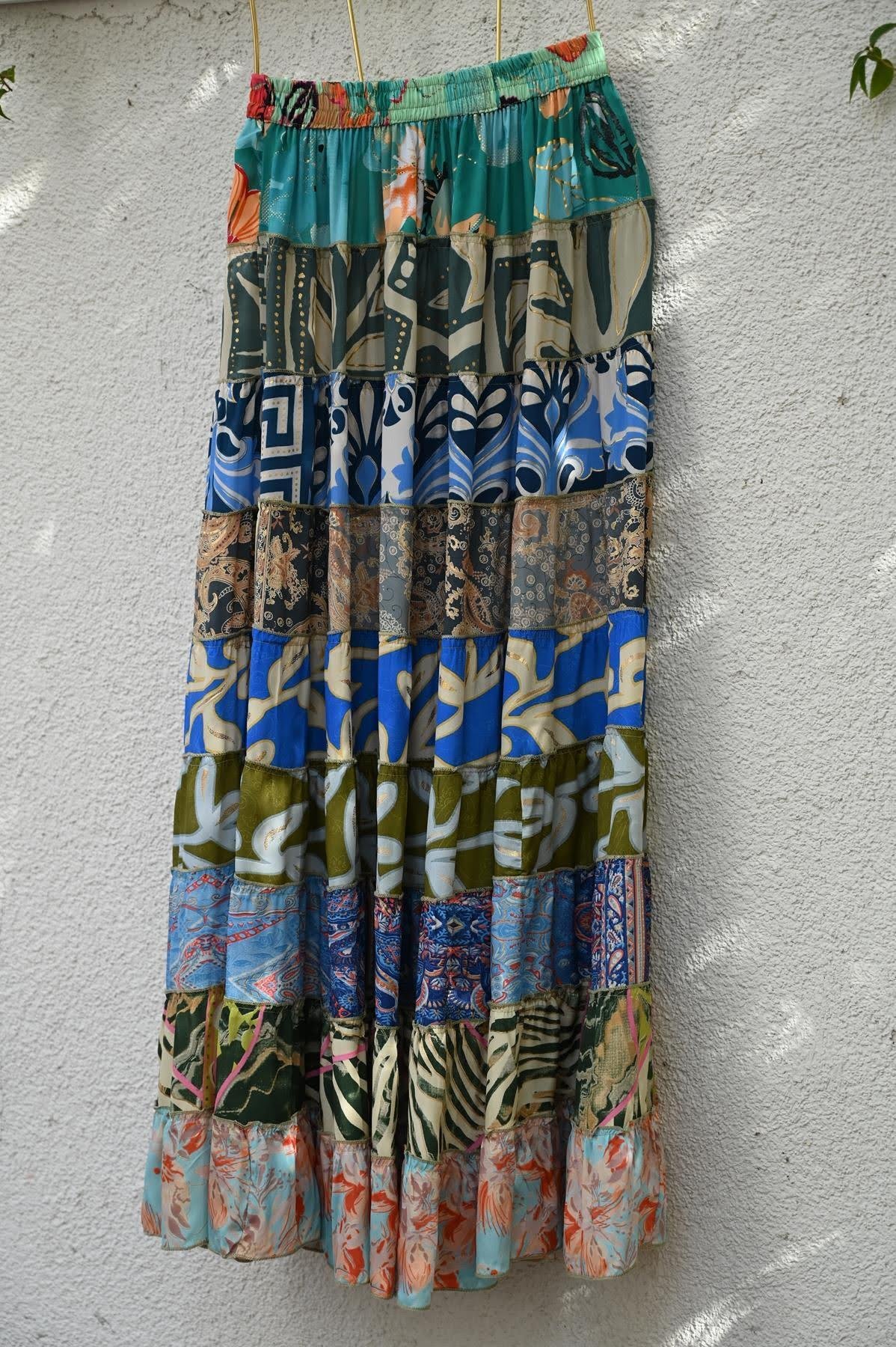 Renkli Patchwork Otantik İpek Etek