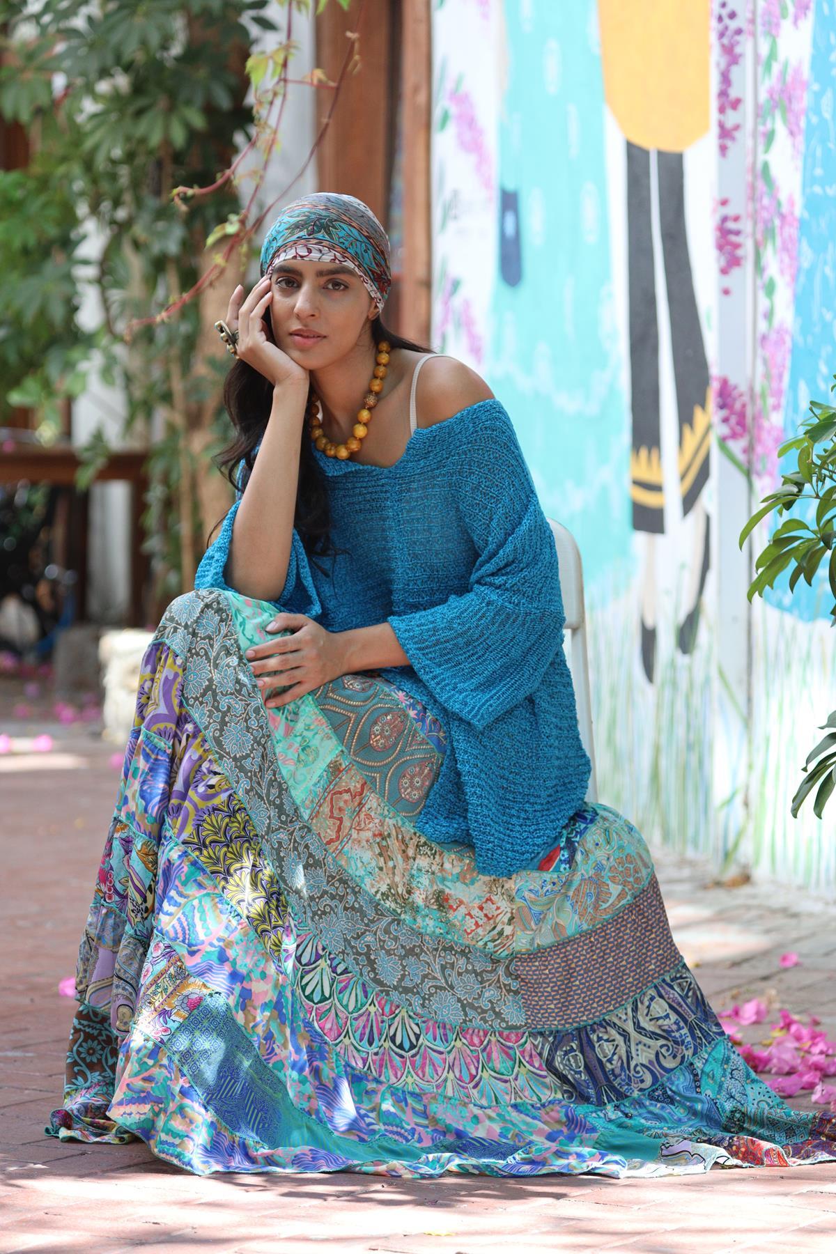 Renkli Patchwork Otantik İpek Etek