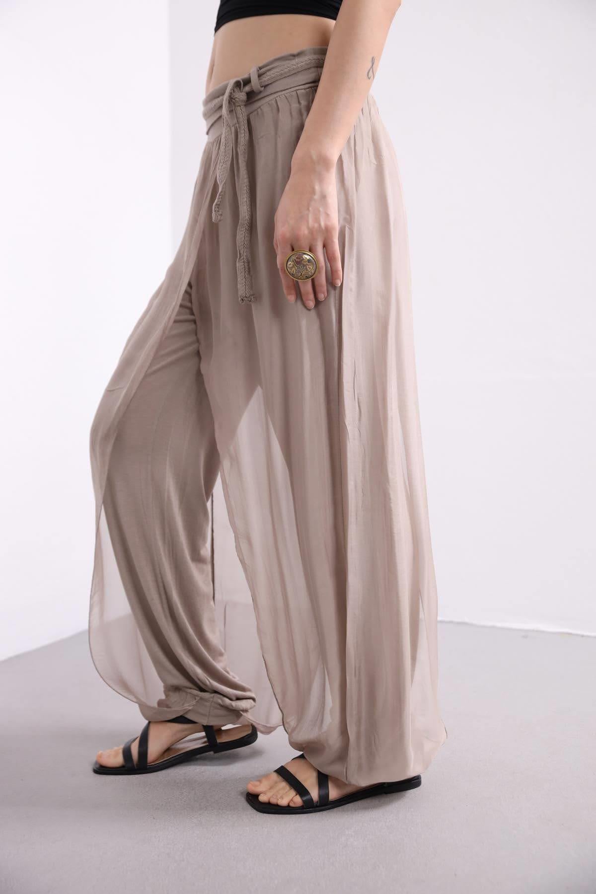 Beige Silk Harem Pants - Saman Butik | Shop Online Beige Silk Harem Pants