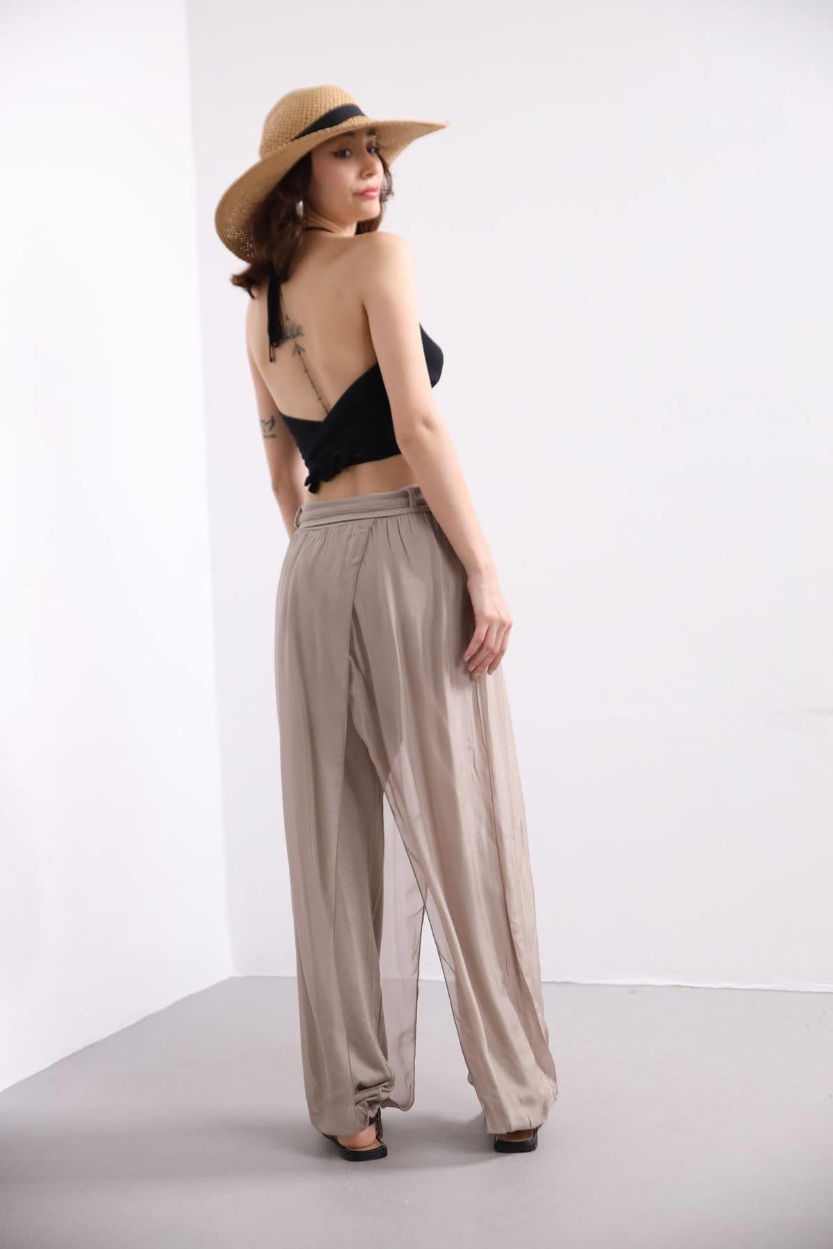 Beige Silk Harem Pants - Saman Butik | Shop Online Beige Silk Harem Pants