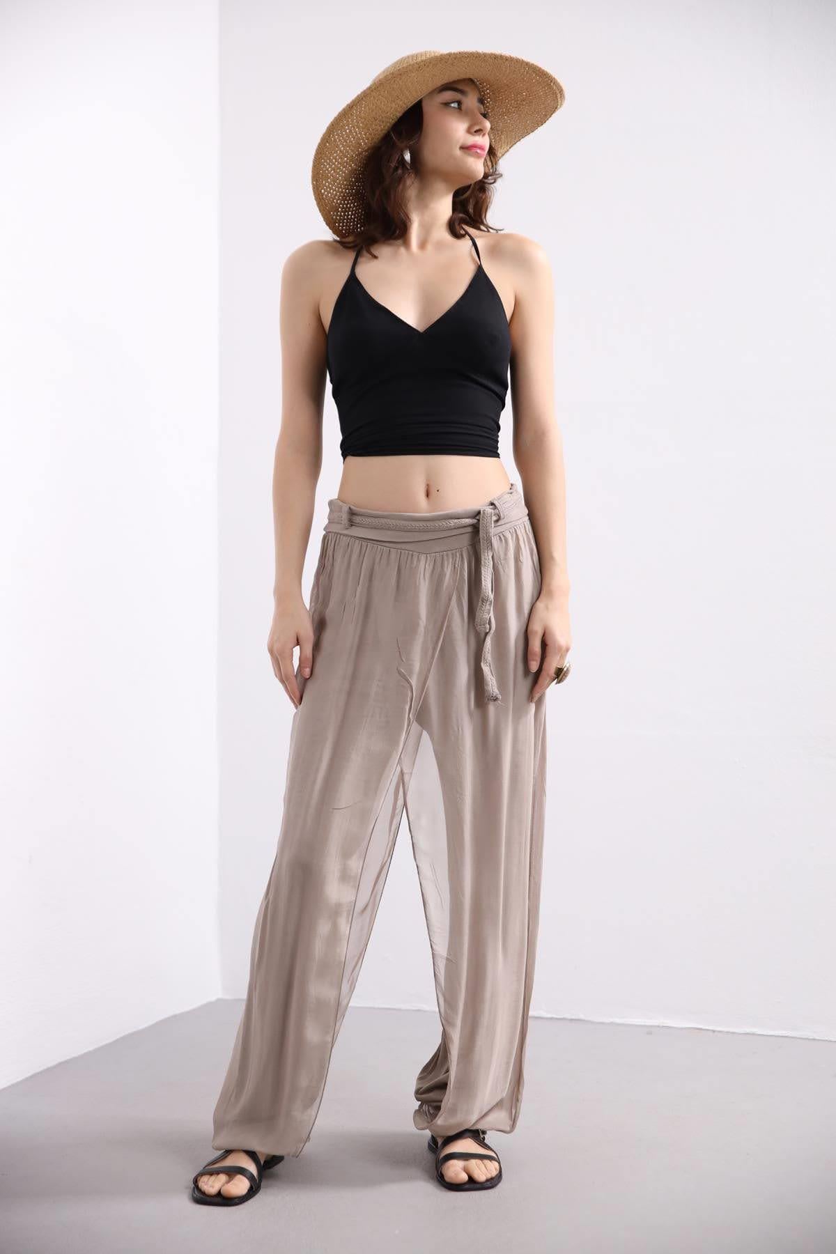 Beige Silk Harem Pants - Saman Butik | Shop Online Beige Silk Harem Pants