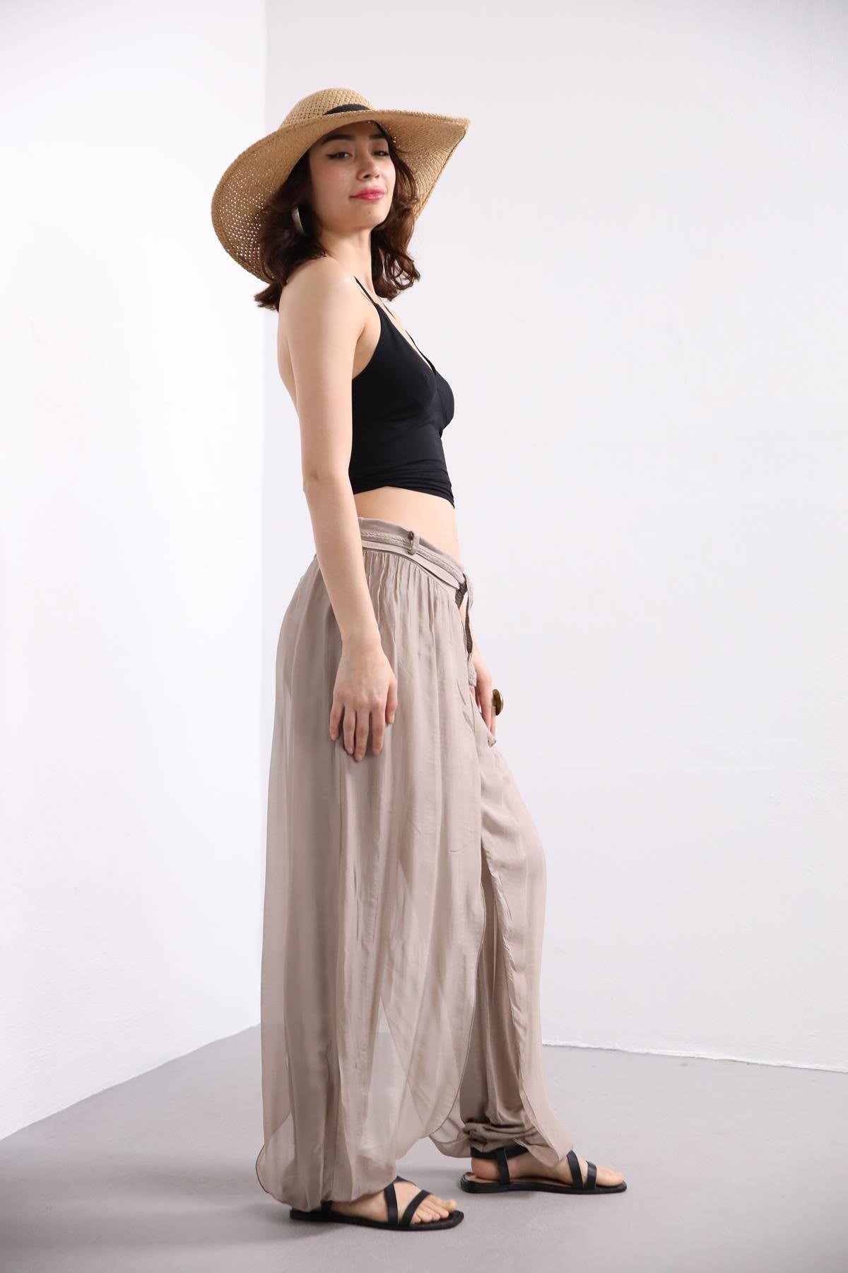 Beige Silk Harem Pants - Saman Butik | Shop Online Beige Silk Harem Pants