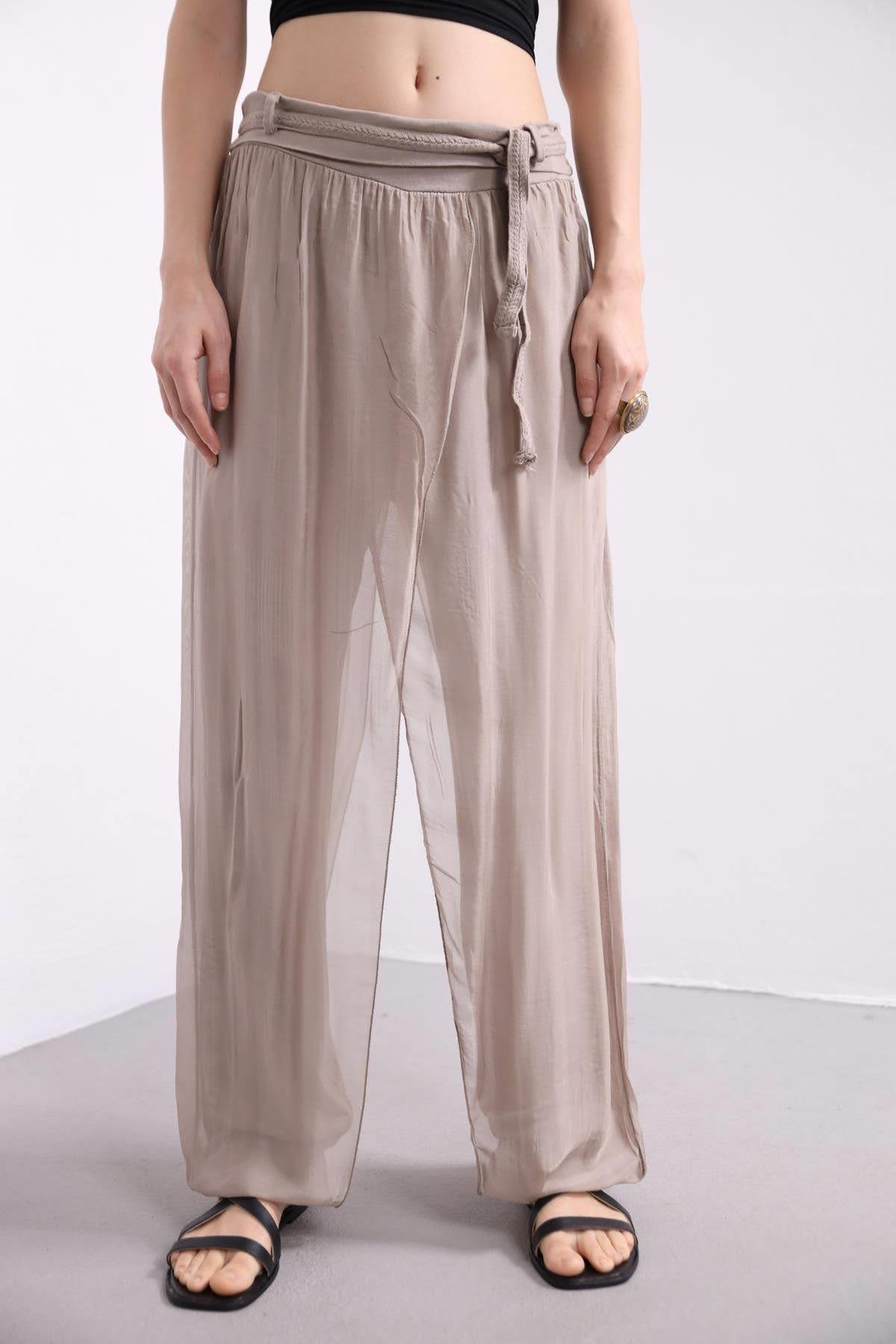 Beige Silk Harem Pants - Saman Butik | Shop Online Beige Silk Harem Pants
