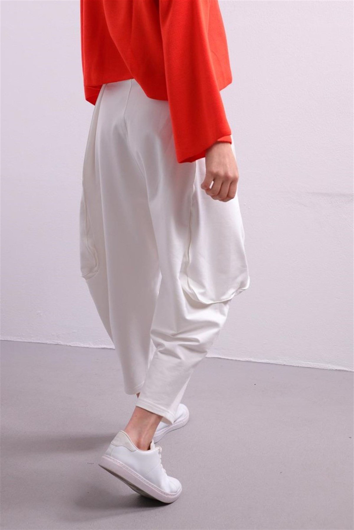  White Belted Drop Crotch Trousers