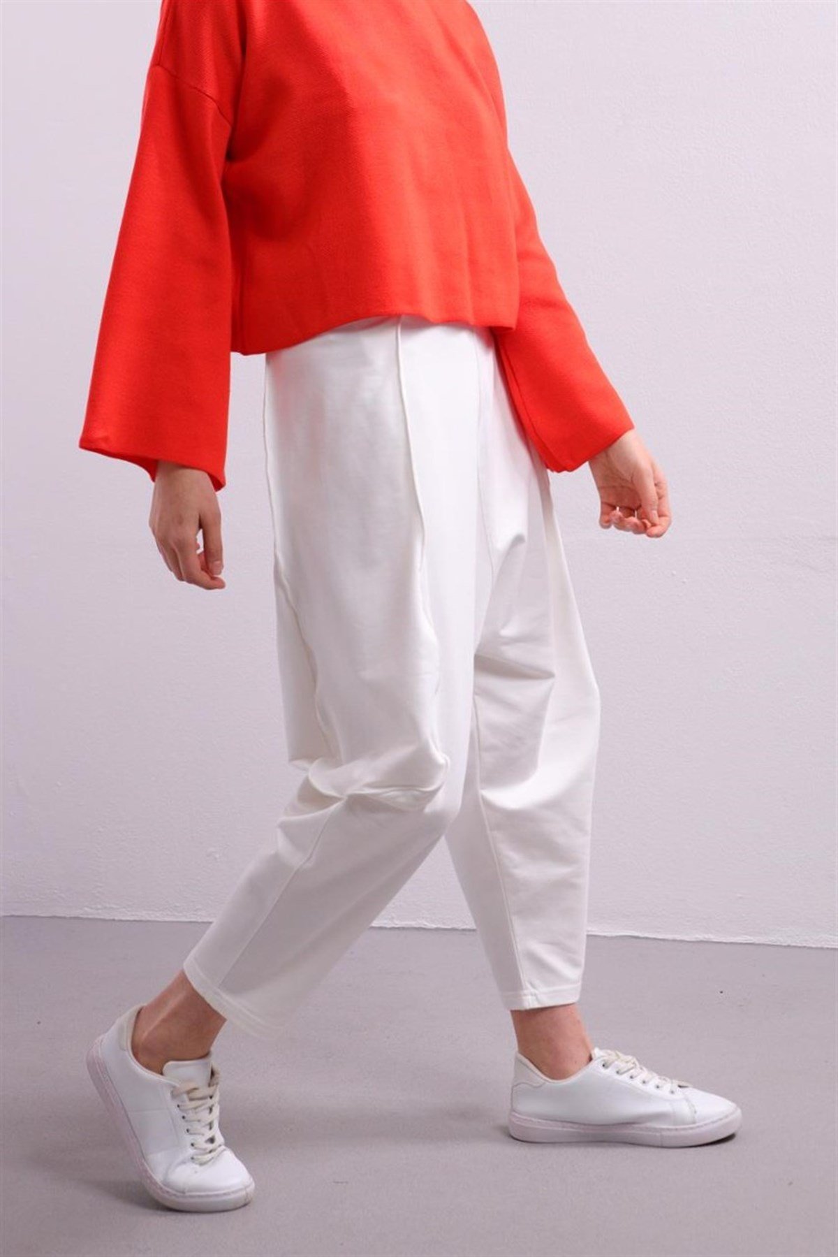  White Belted Drop Crotch Trousers