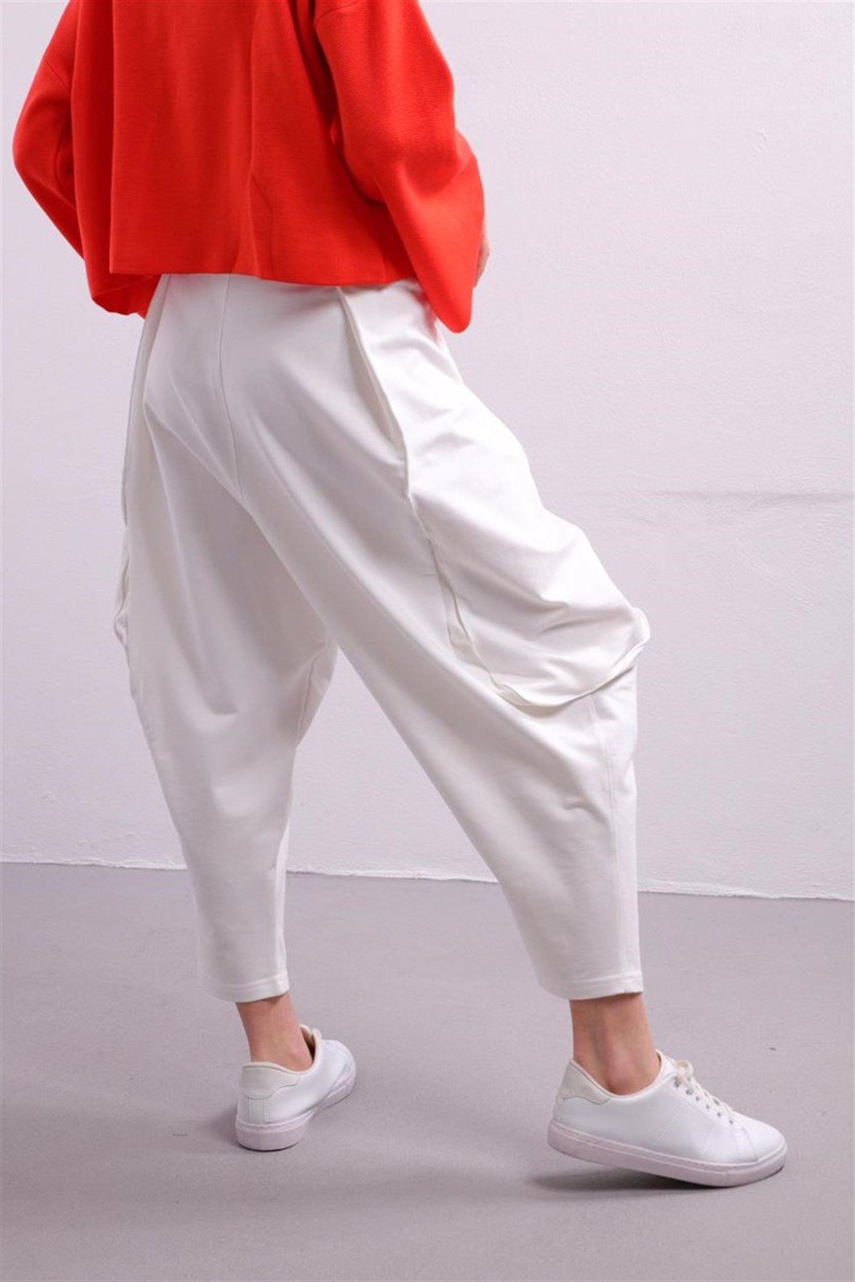  White Belted Drop Crotch Trousers