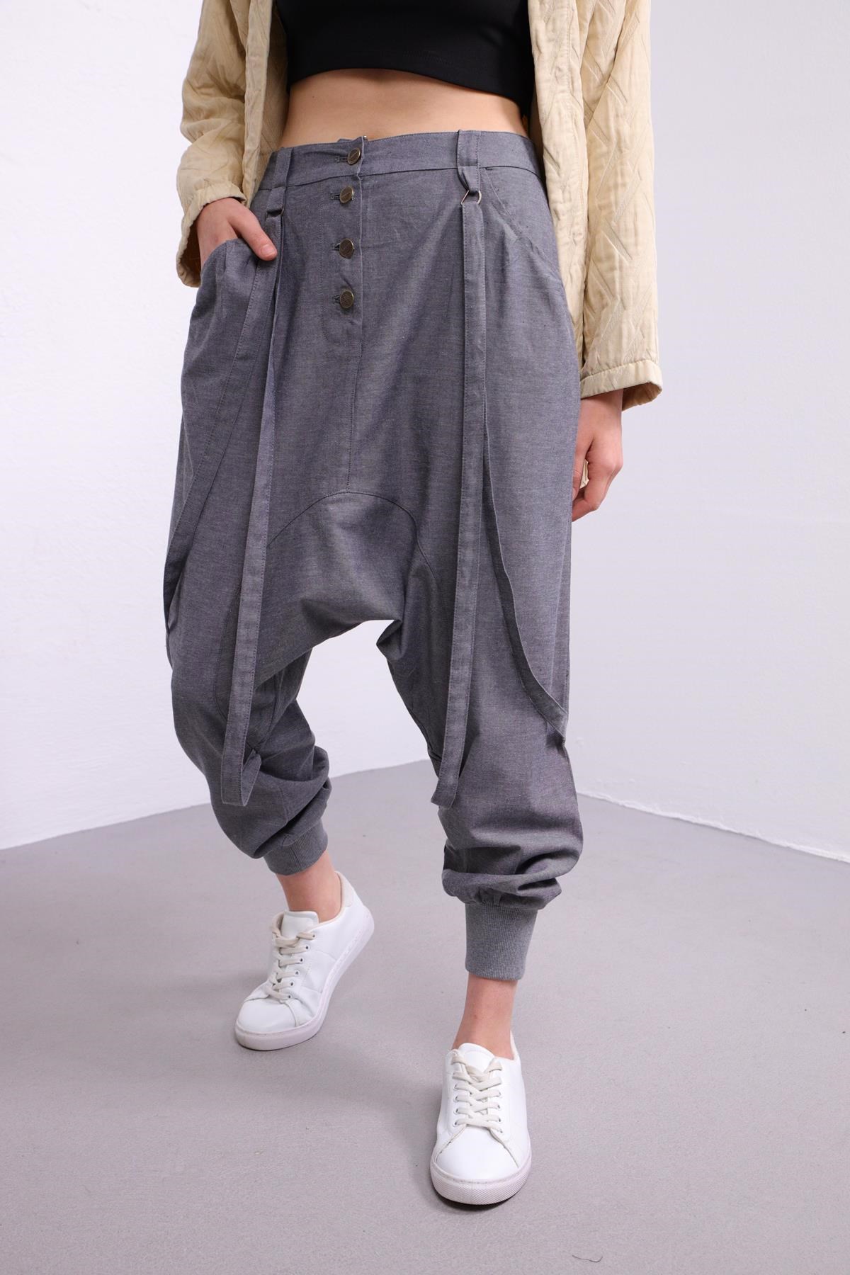 Grey Harem Trouser with Ropes  - Şaman Butik | Boho Fashion Grey Harem Trouser with Ropes 