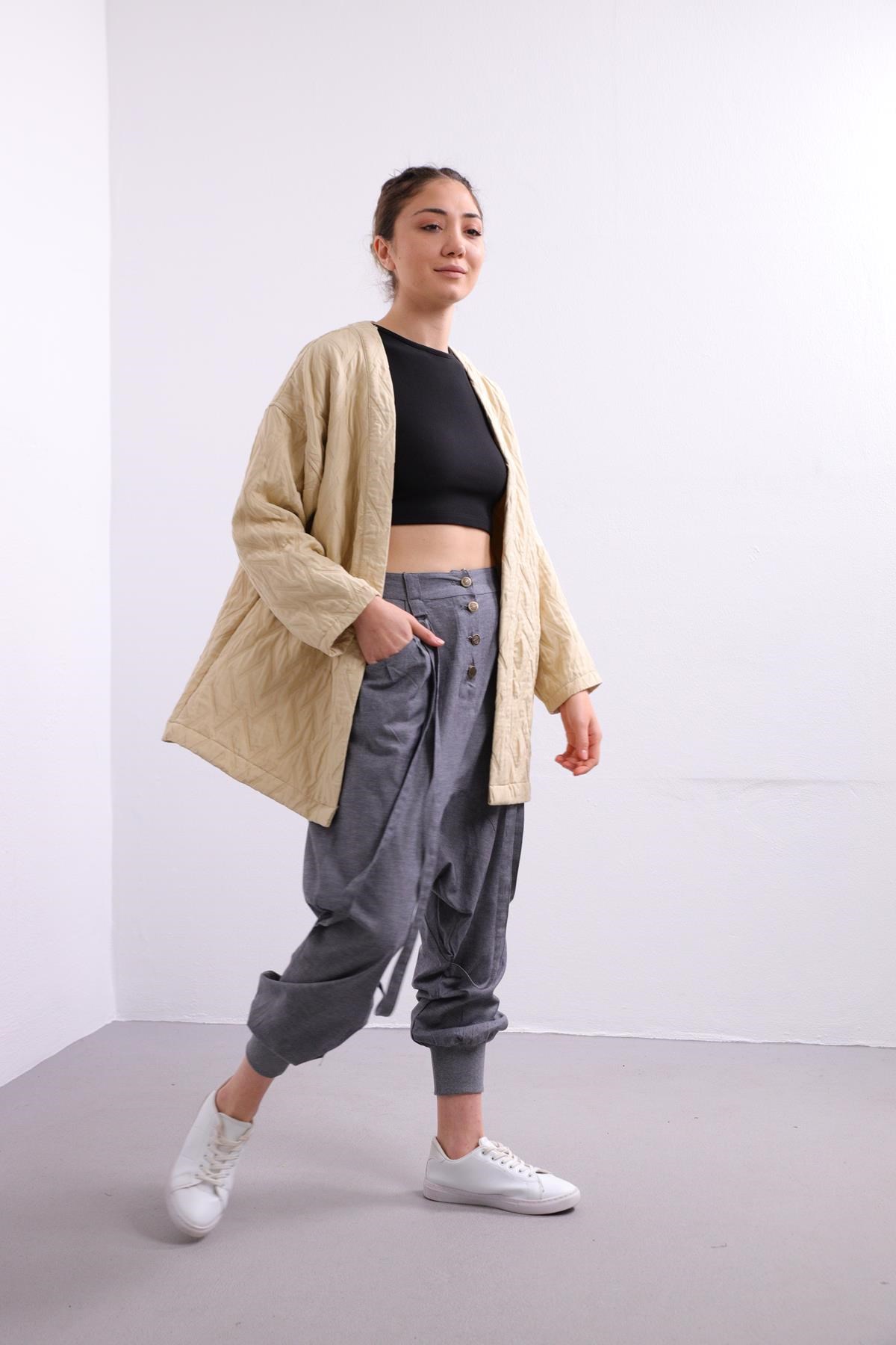 Grey Harem Trouser with Ropes  - Şaman Butik | Boho Fashion Grey Harem Trouser with Ropes 