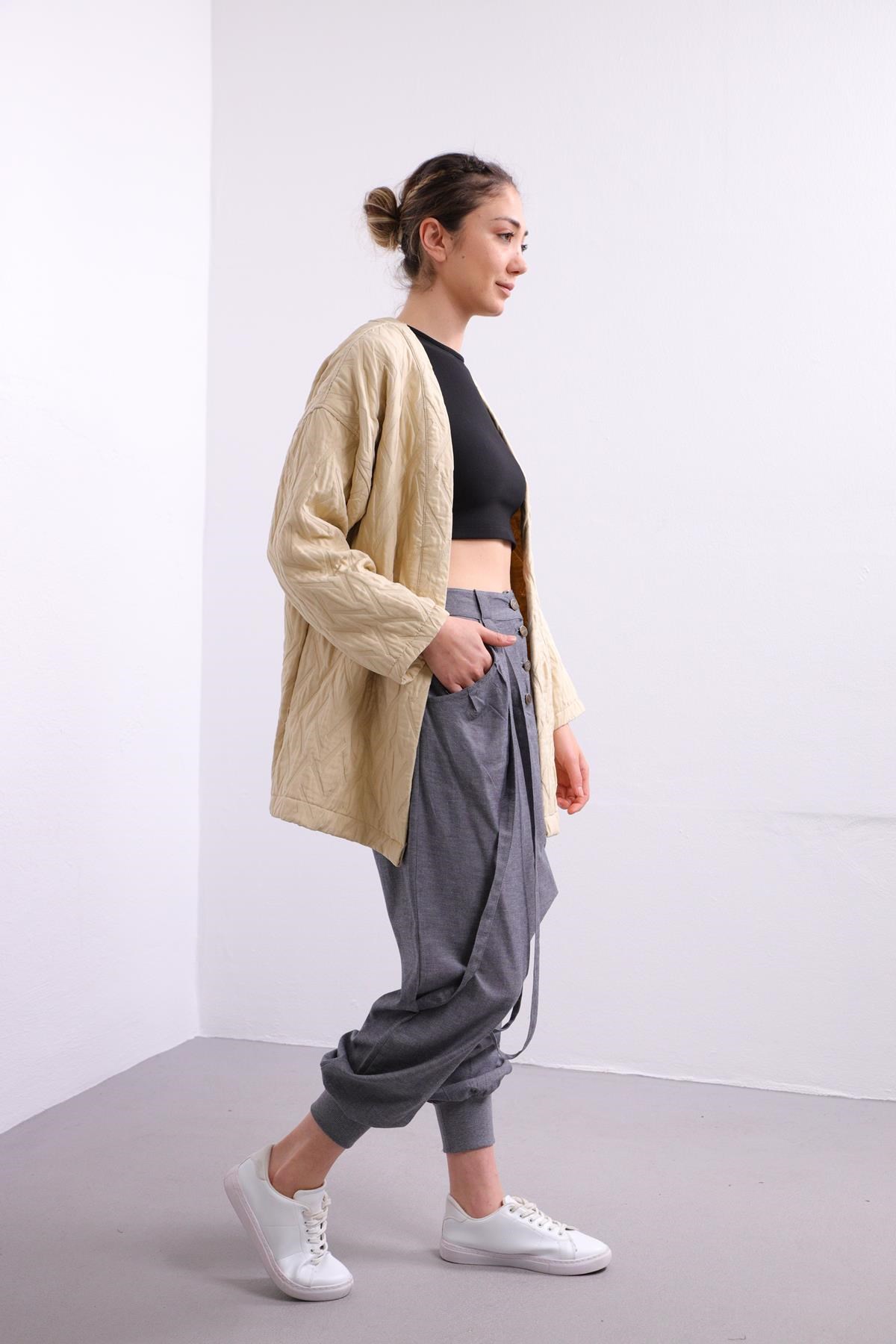 Grey Harem Trouser with Ropes  - Şaman Butik | Boho Fashion Grey Harem Trouser with Ropes 