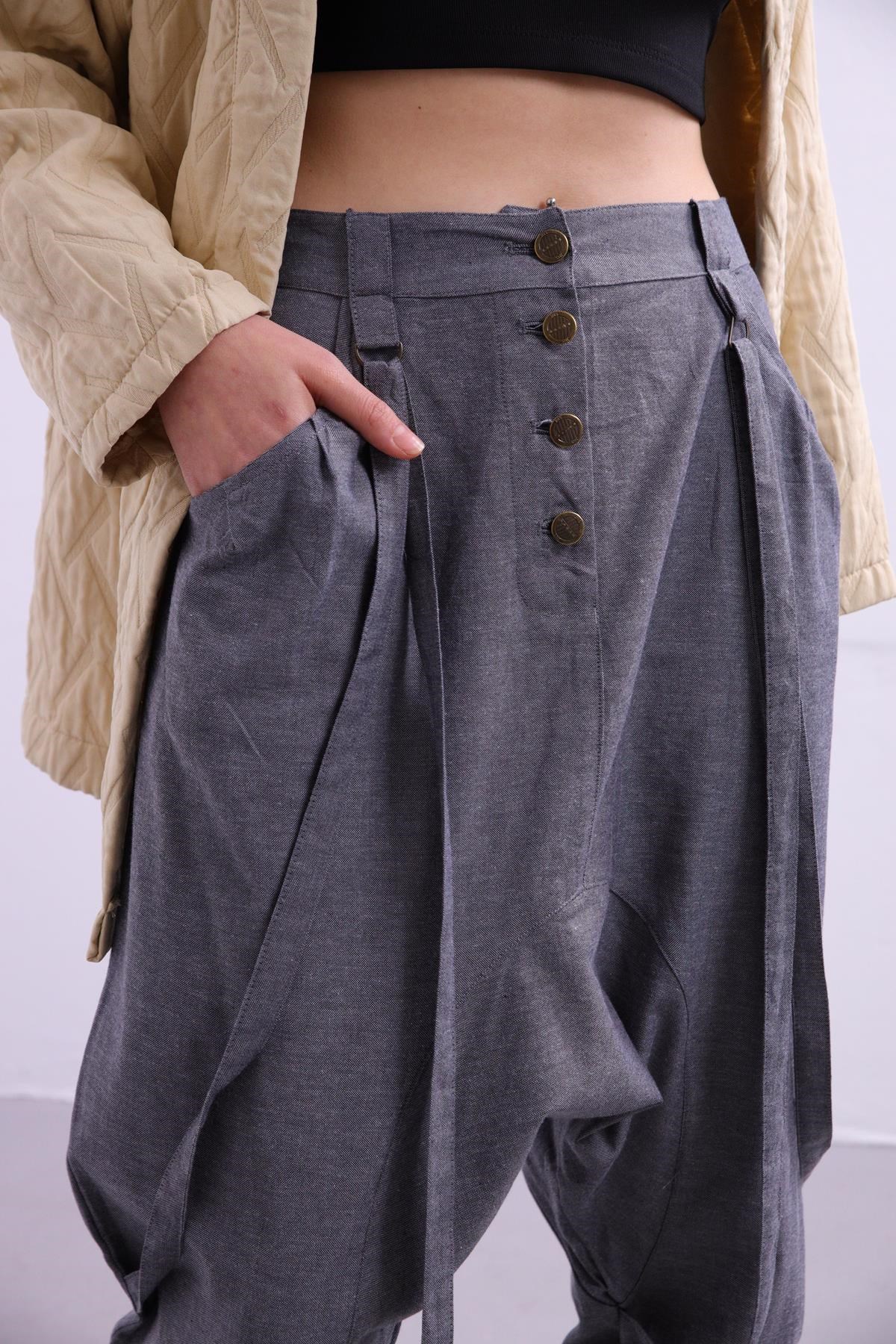 Grey Harem Trouser with Ropes  - Şaman Butik | Boho Fashion Grey Harem Trouser with Ropes 