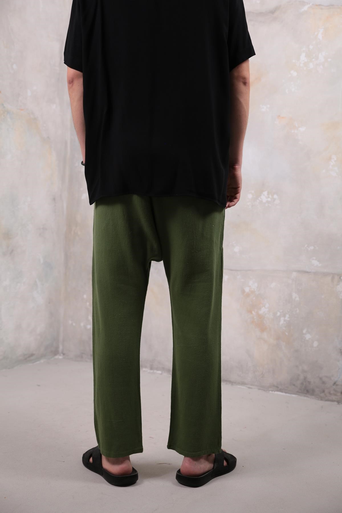  Haki Çift Cepli Düğme Detaylı Porto Şalvar