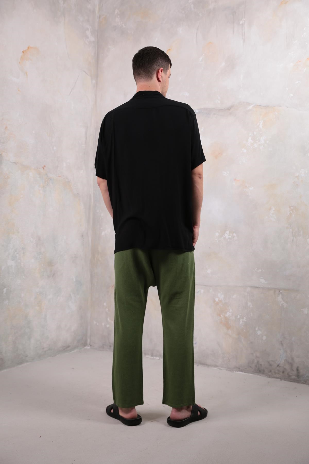  Haki Çift Cepli Düğme Detaylı Porto Şalvar