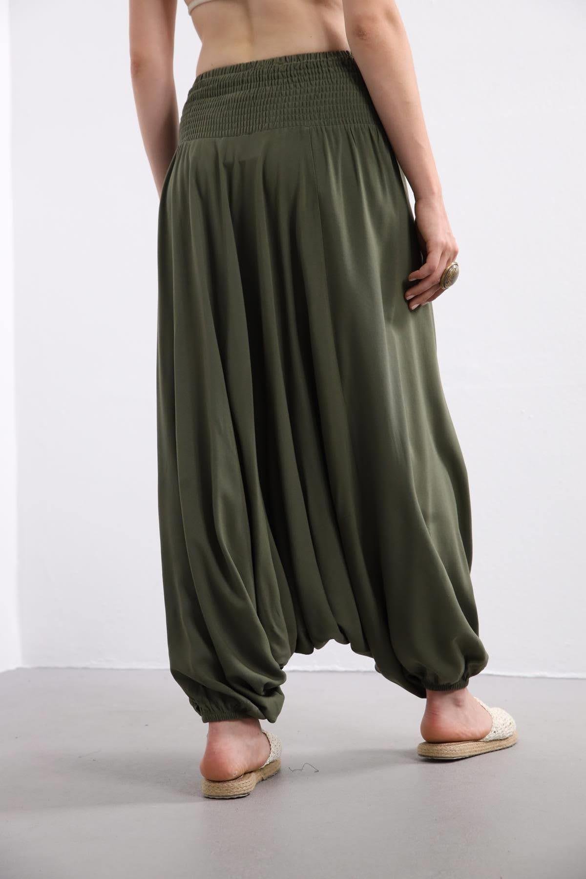  Haki Drape Düşük Ağlı Şalvar