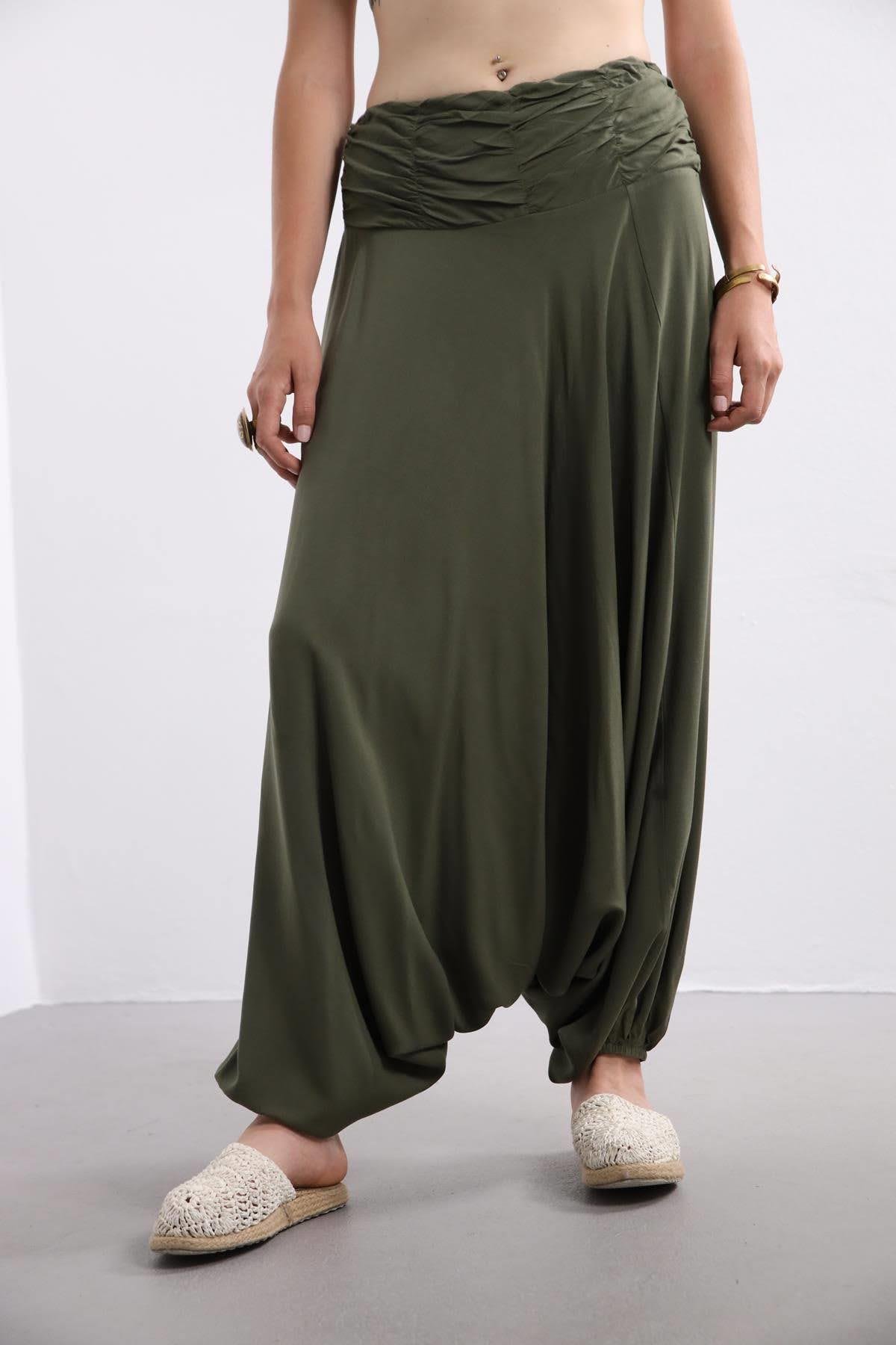  Haki Drape Düşük Ağlı Şalvar