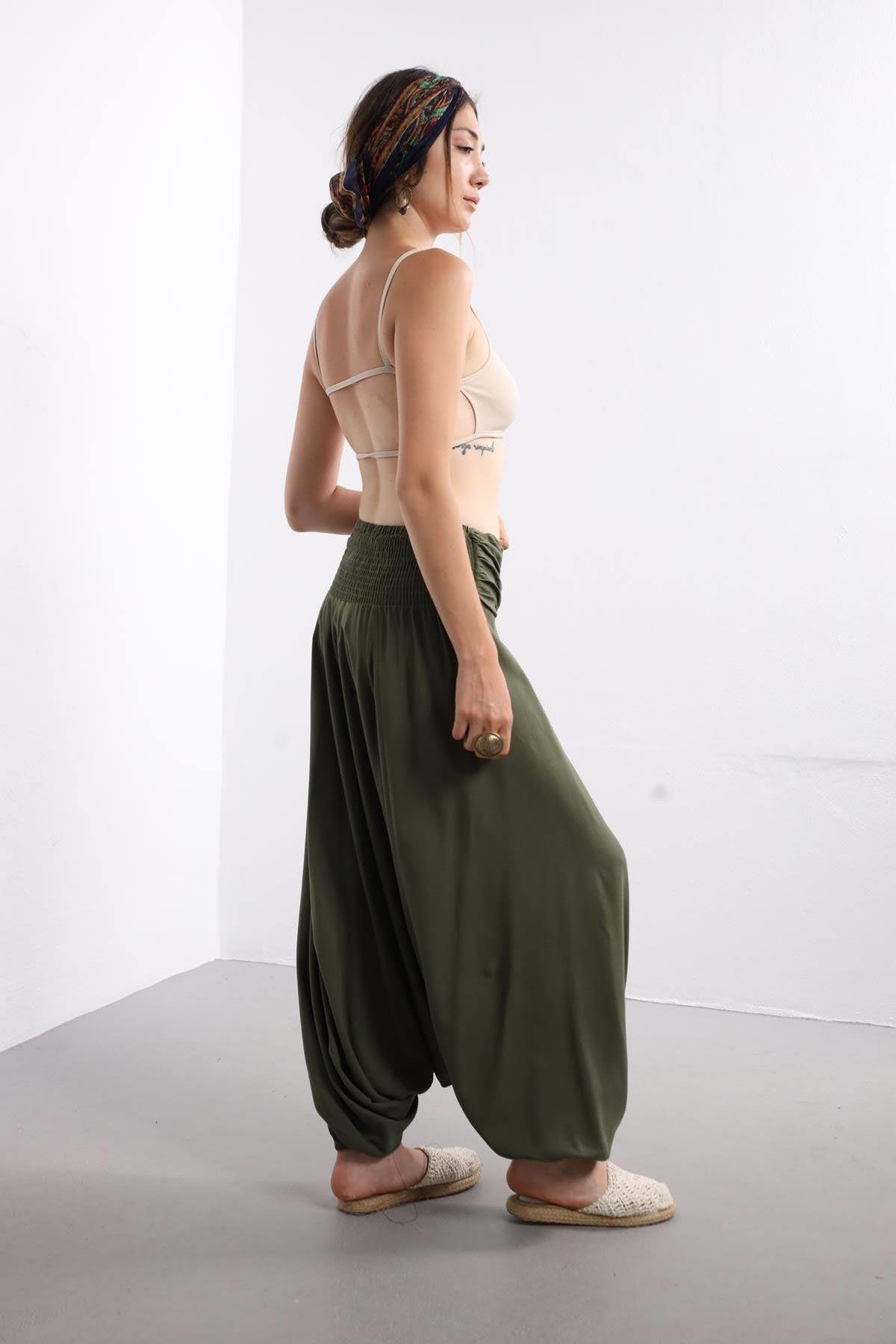  Haki Drape Düşük Ağlı Şalvar