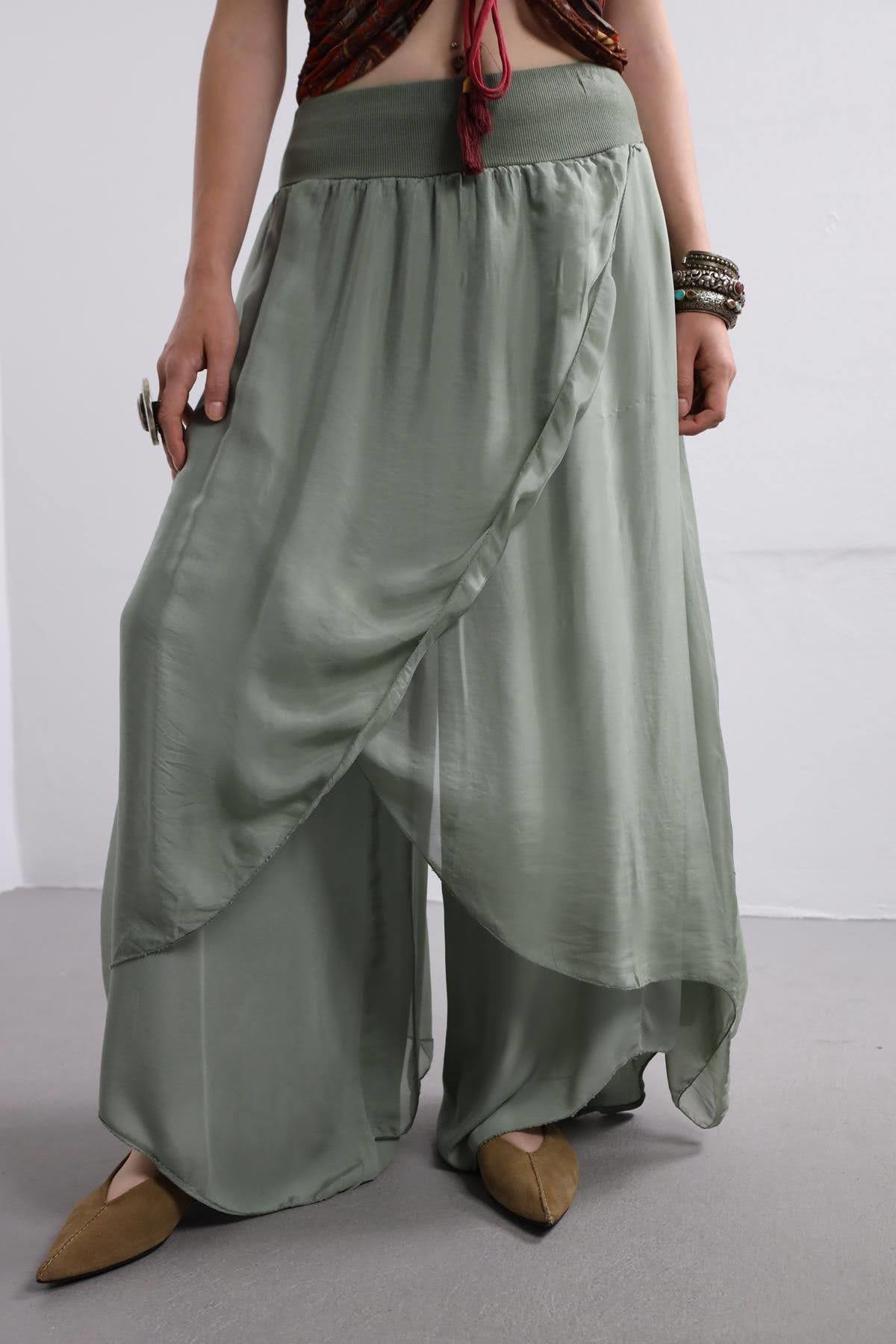 Khaki Silk Harem Pants - Saman Butik | Shop Online Khaki Silk Harem Pants