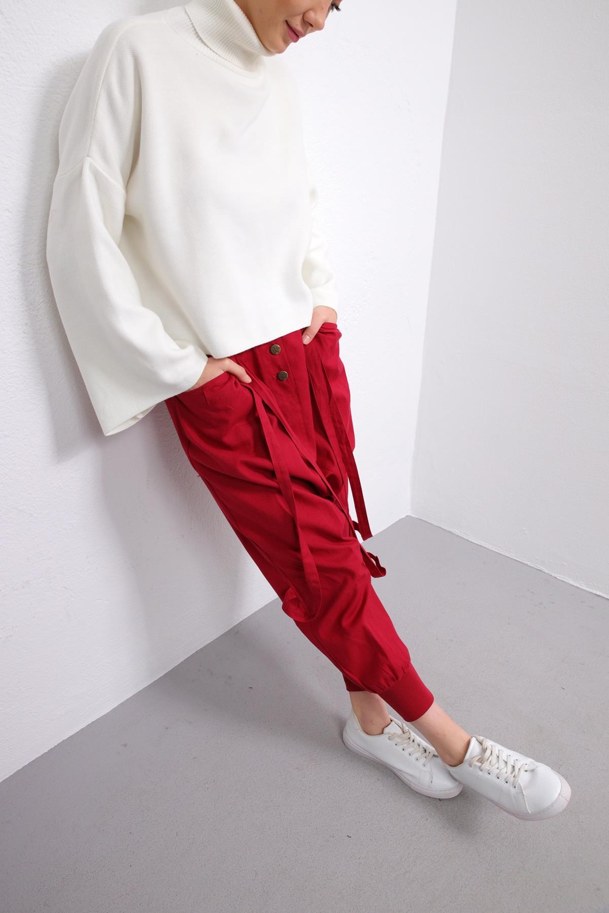 Red Harem Trousers - Şaman Butik | Boho Fashion Red Harem Trousers