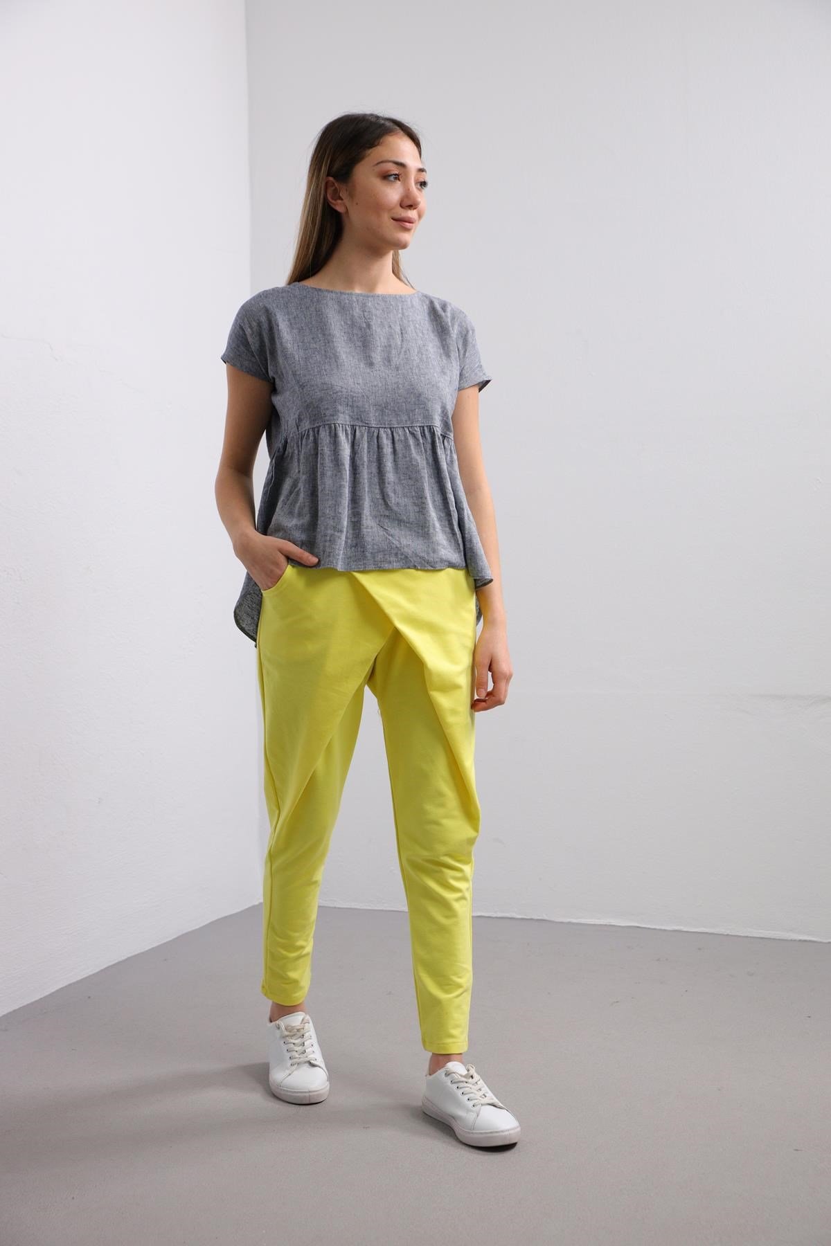 Yellow Crossover Drop Crotch Trousers - Saman Butik | Shop Online Yellow Crossover Drop Crotch Trousers