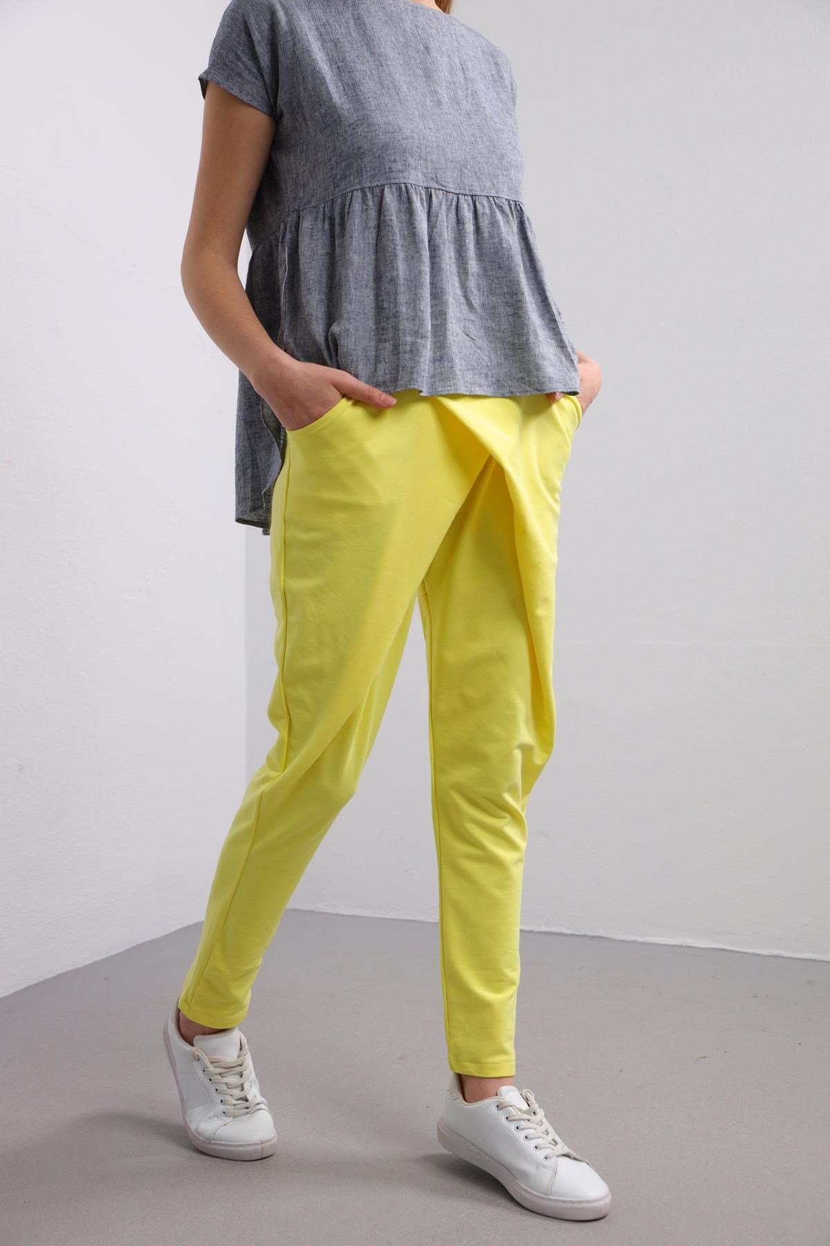 Yellow Crossover Drop Crotch Trousers - Saman Butik | Shop Online Yellow Crossover Drop Crotch Trousers