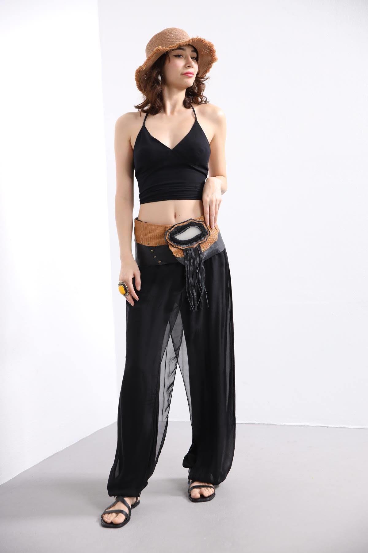  Black Silk Harem Pants - Şaman Butik | Boho Fashion  Black Silk Harem Pants