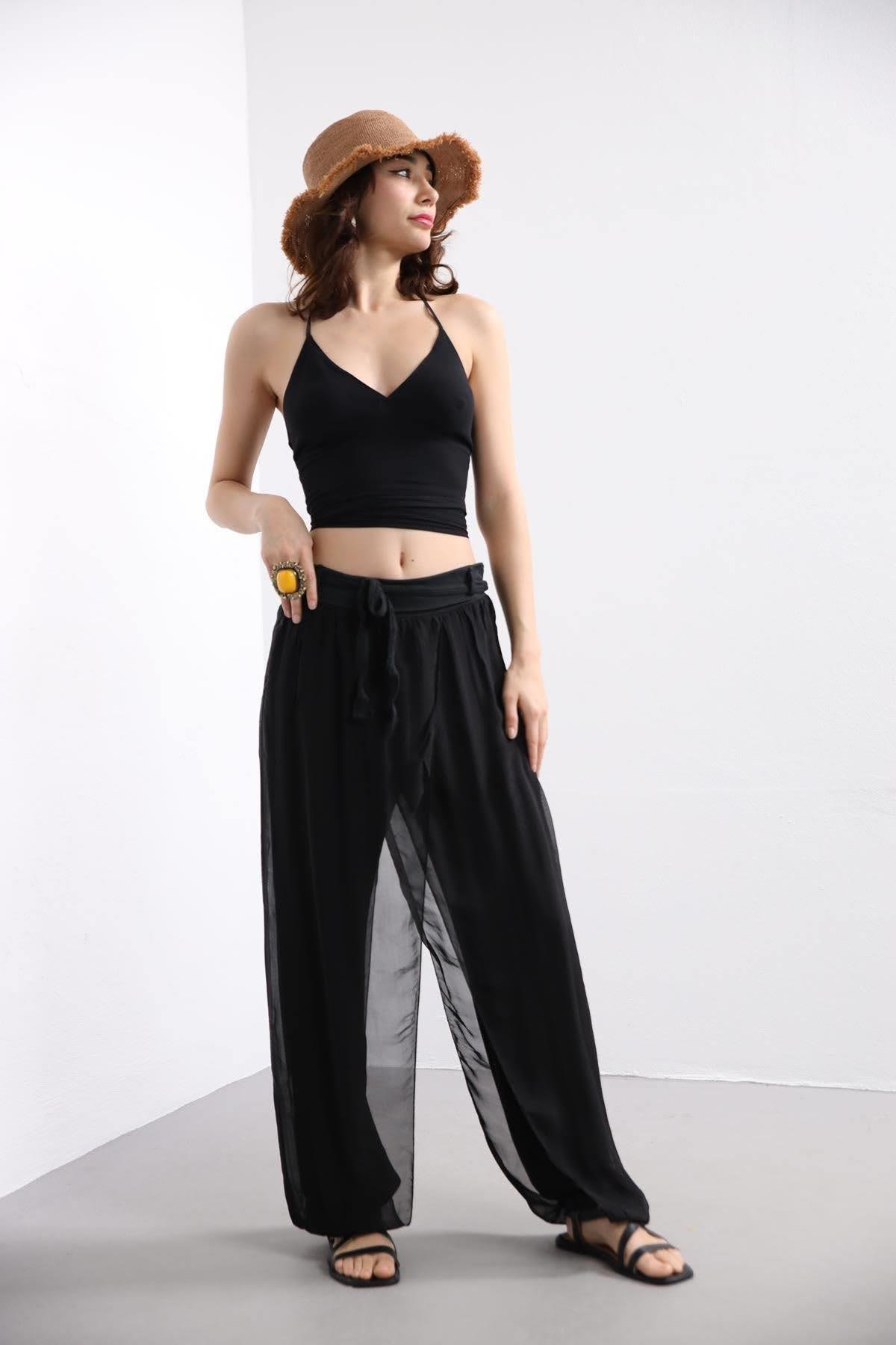  Black Silk Harem Pants - Şaman Butik | Boho Fashion  Black Silk Harem Pants