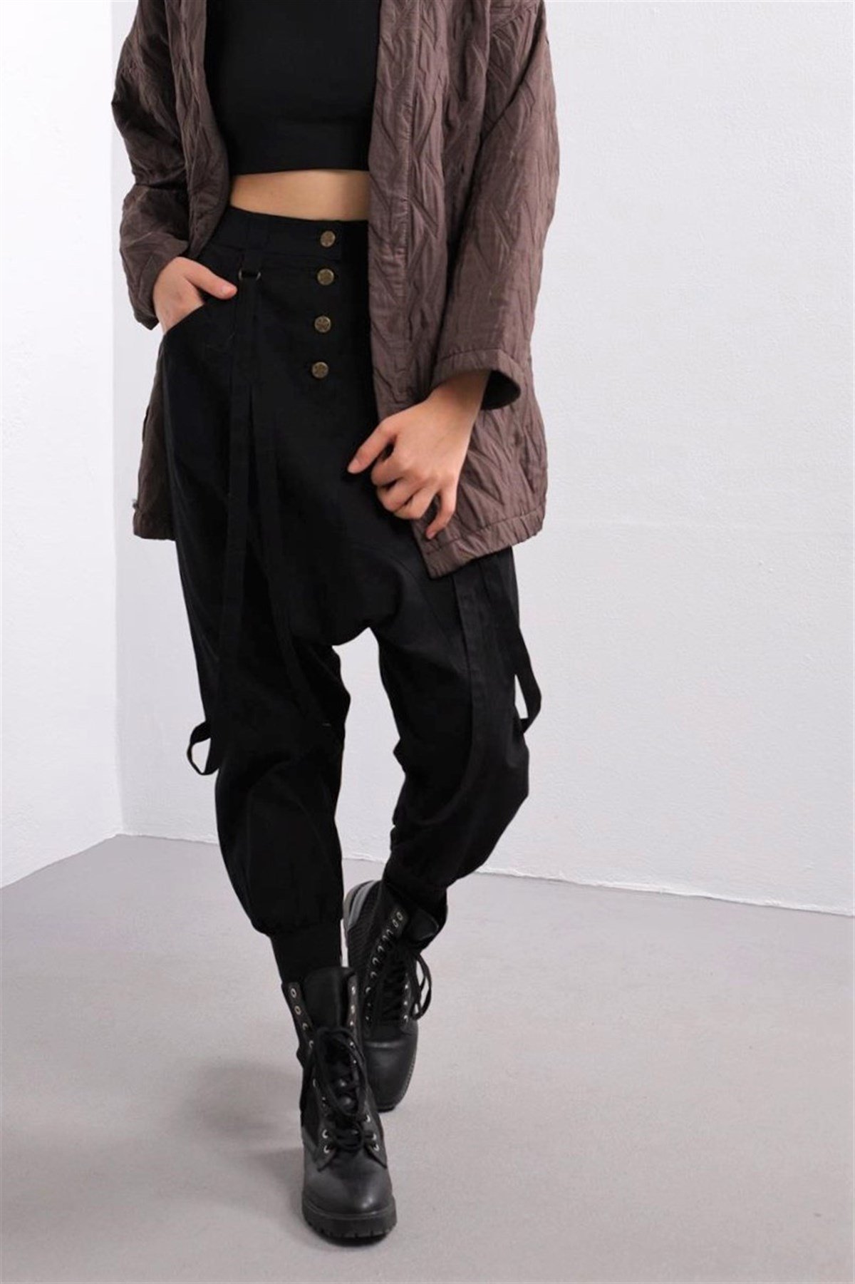 Black Harem Trouser with Ropes - Şaman Butik | Boho Fashion Black Harem Trouser with Ropes