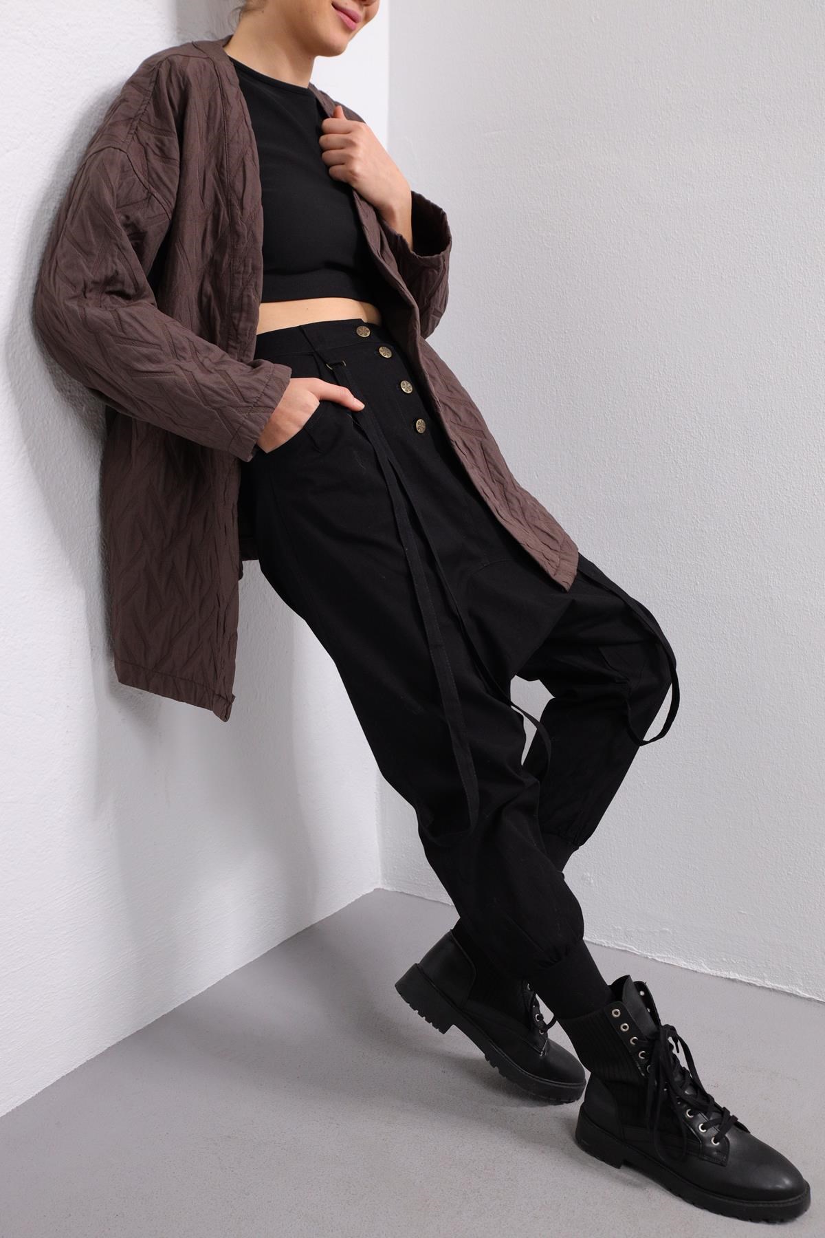 Black Harem Trouser with Ropes - Şaman Butik | Boho Fashion Black Harem Trouser with Ropes