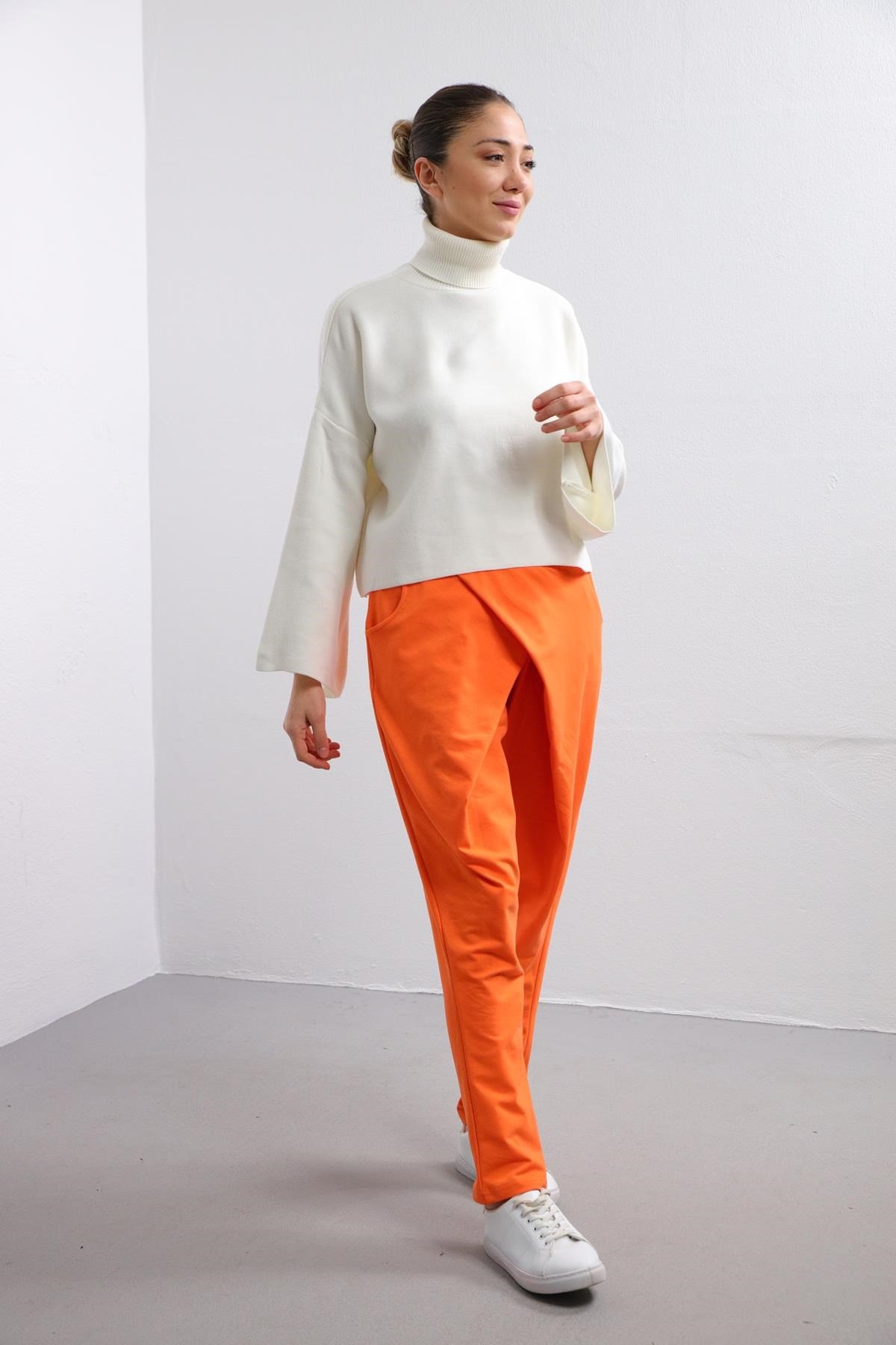 Orange Crossover Drop Crotch Trousers - Saman Butik | Shop Online Orange Crossover Drop Crotch Trousers