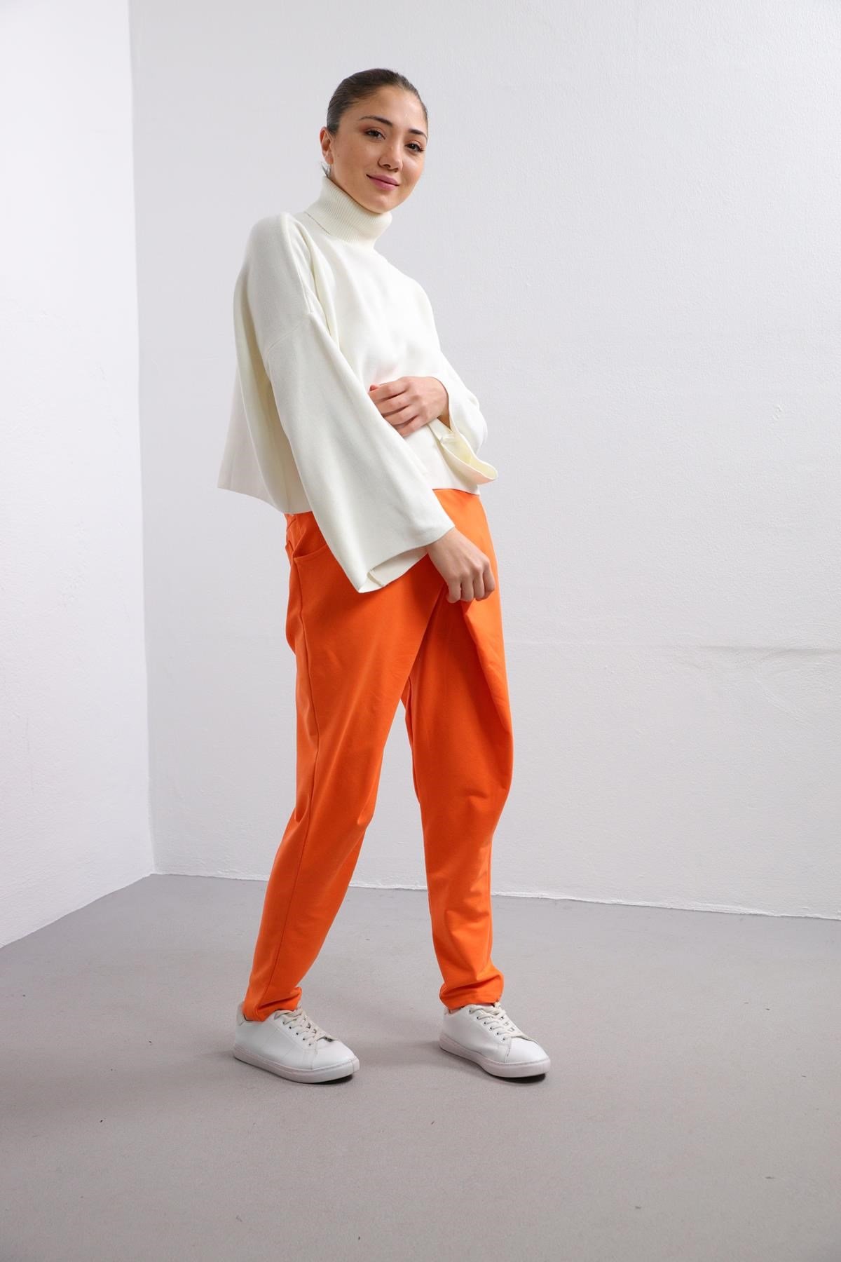 Orange Crossover Drop Crotch Trousers - Saman Butik | Shop Online Orange Crossover Drop Crotch Trousers