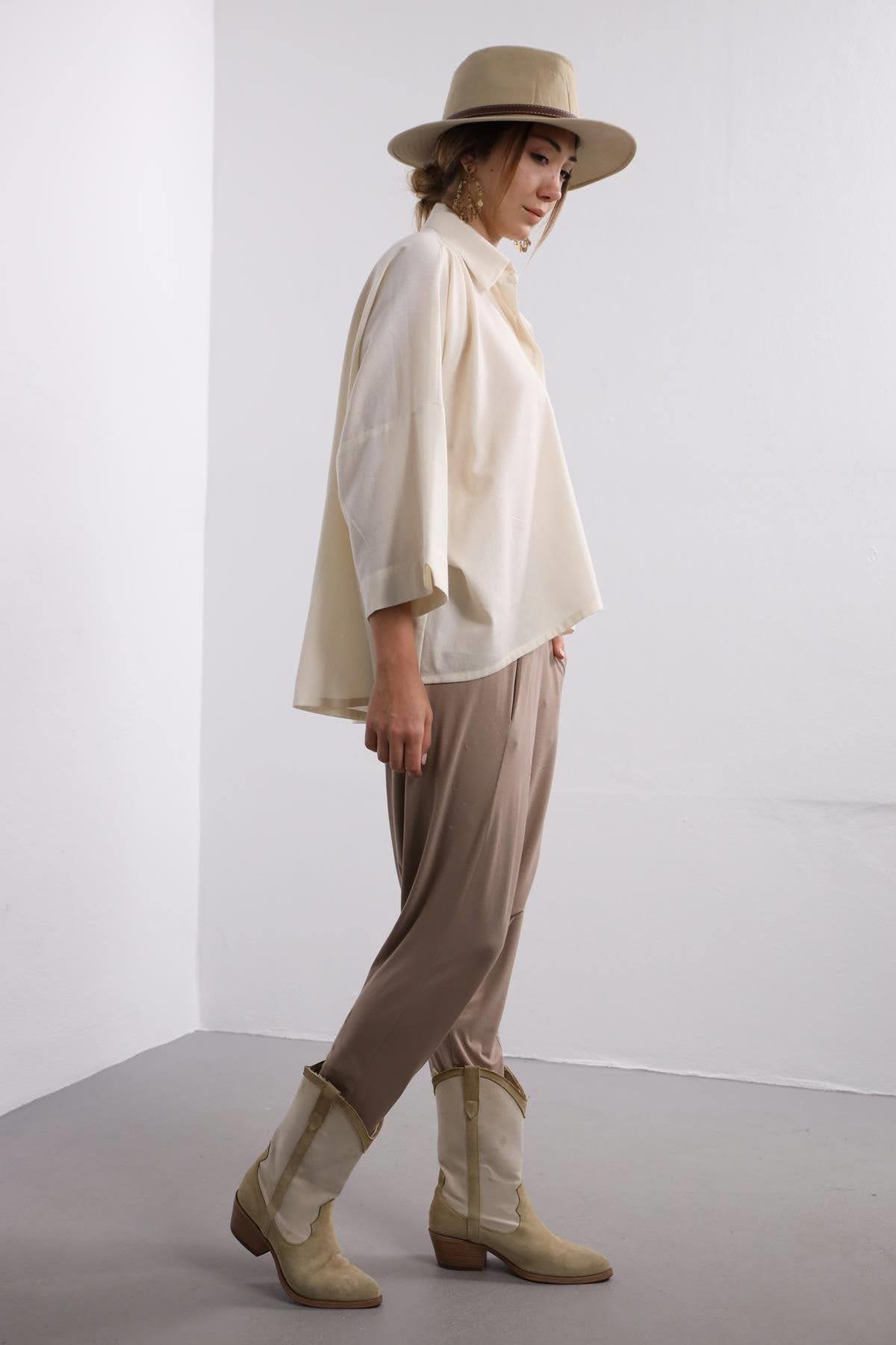  Vizon Rengi Düşük Ağlı Penye Şalvar