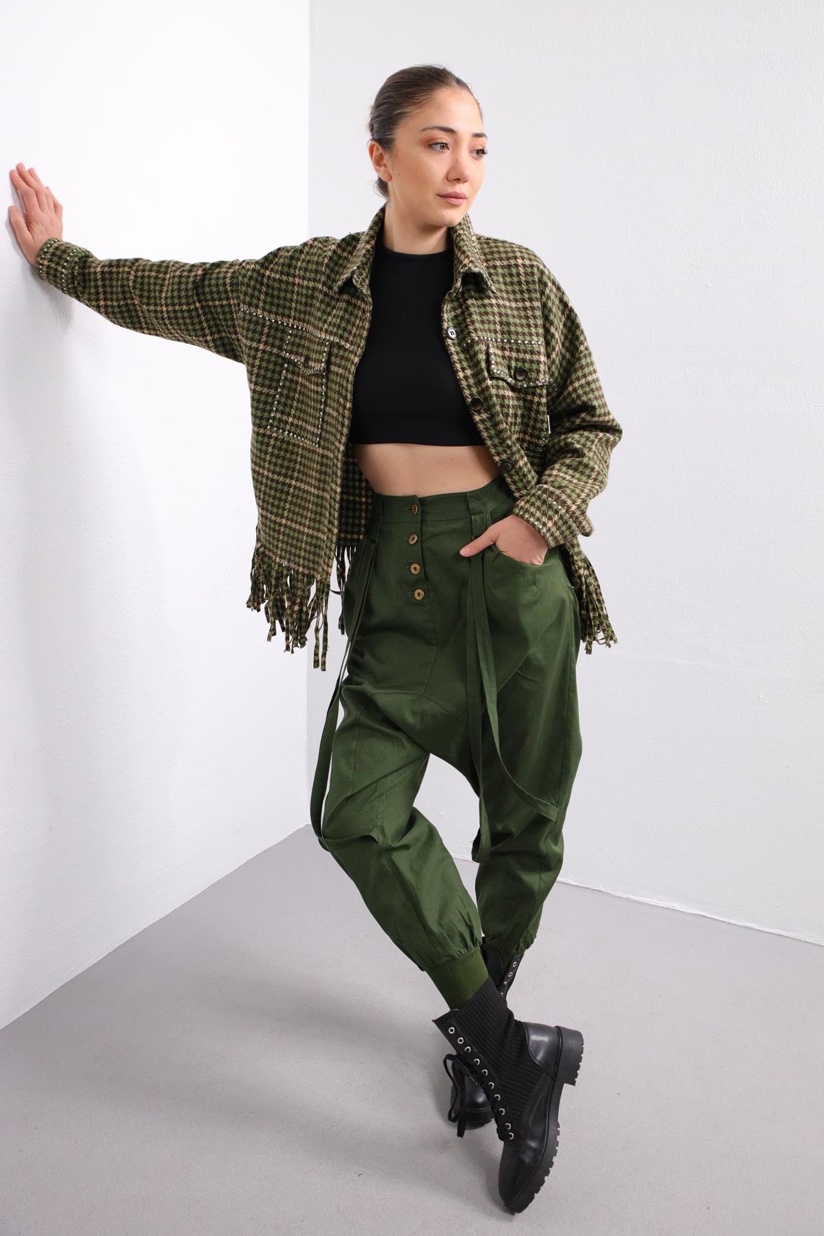 Yeşil İpli Şalvar - Şaman Butik | Boho Fashion Green Harem Trouser with Ropes