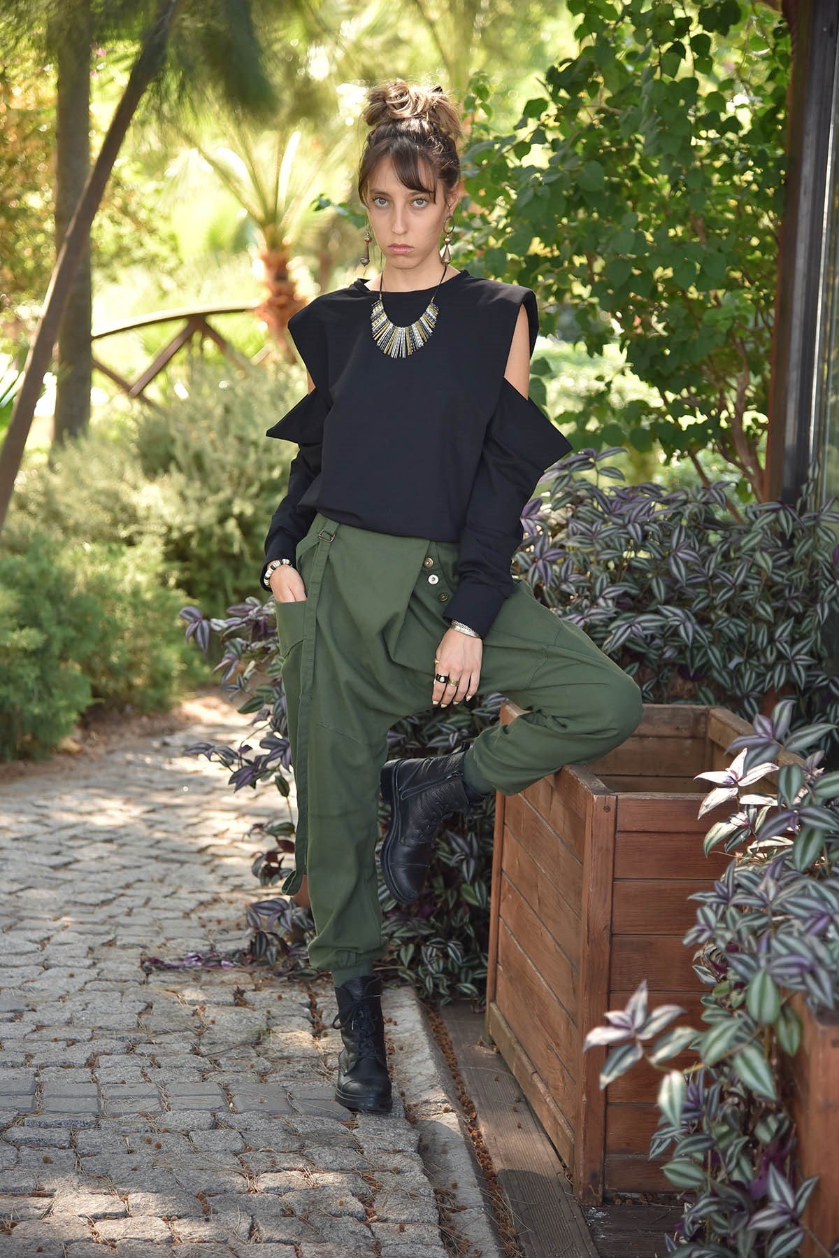 Yeşil Önü Düğmeli Pantolon Şalvar - Şaman Butik Yeşil Önü Düğmeli Pantolon Şalvar