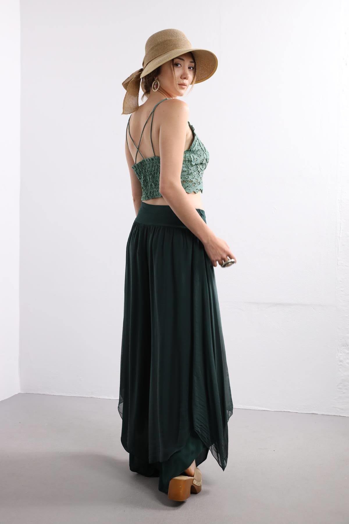 Olive Green Silk Harem Pants - Şaman Butik | Boho Fashion Olive Green Silk Harem Pants