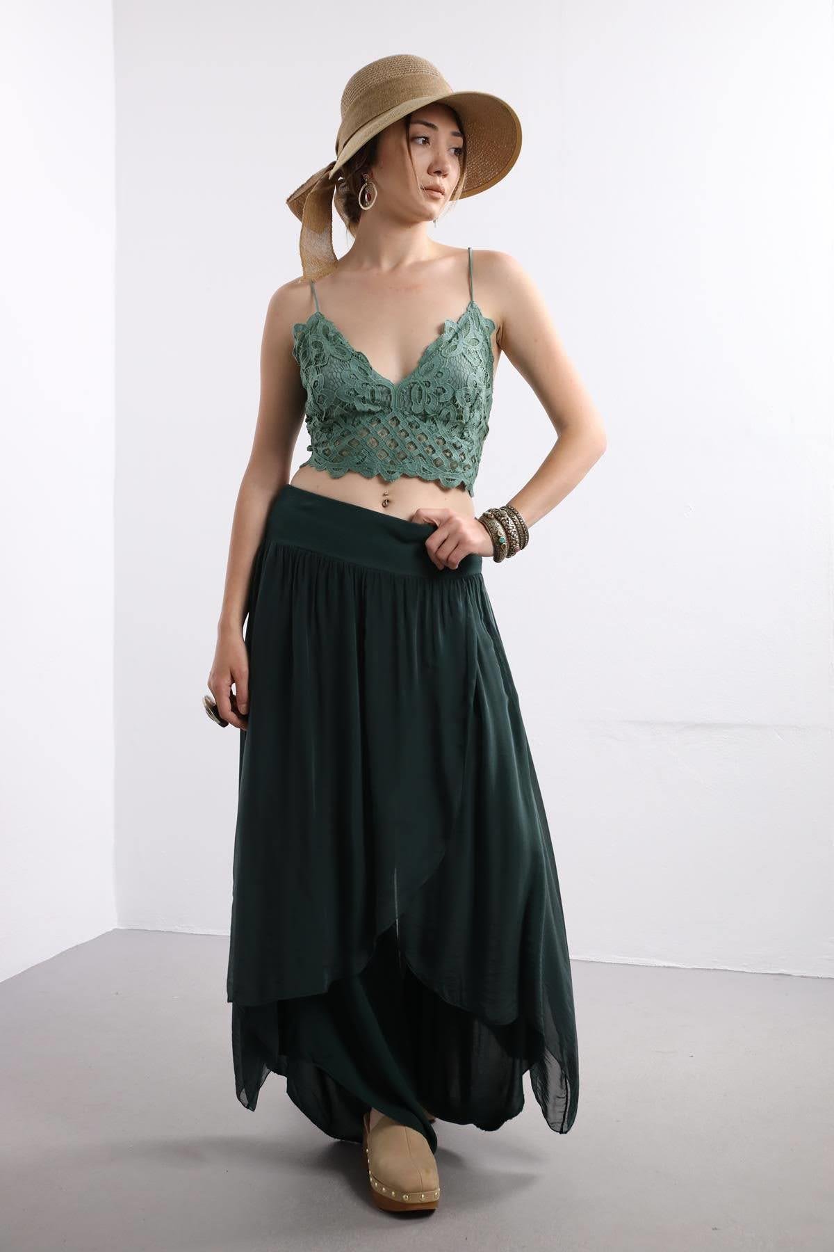 Olive Green Silk Harem Pants - Şaman Butik | Boho Fashion Olive Green Silk Harem Pants