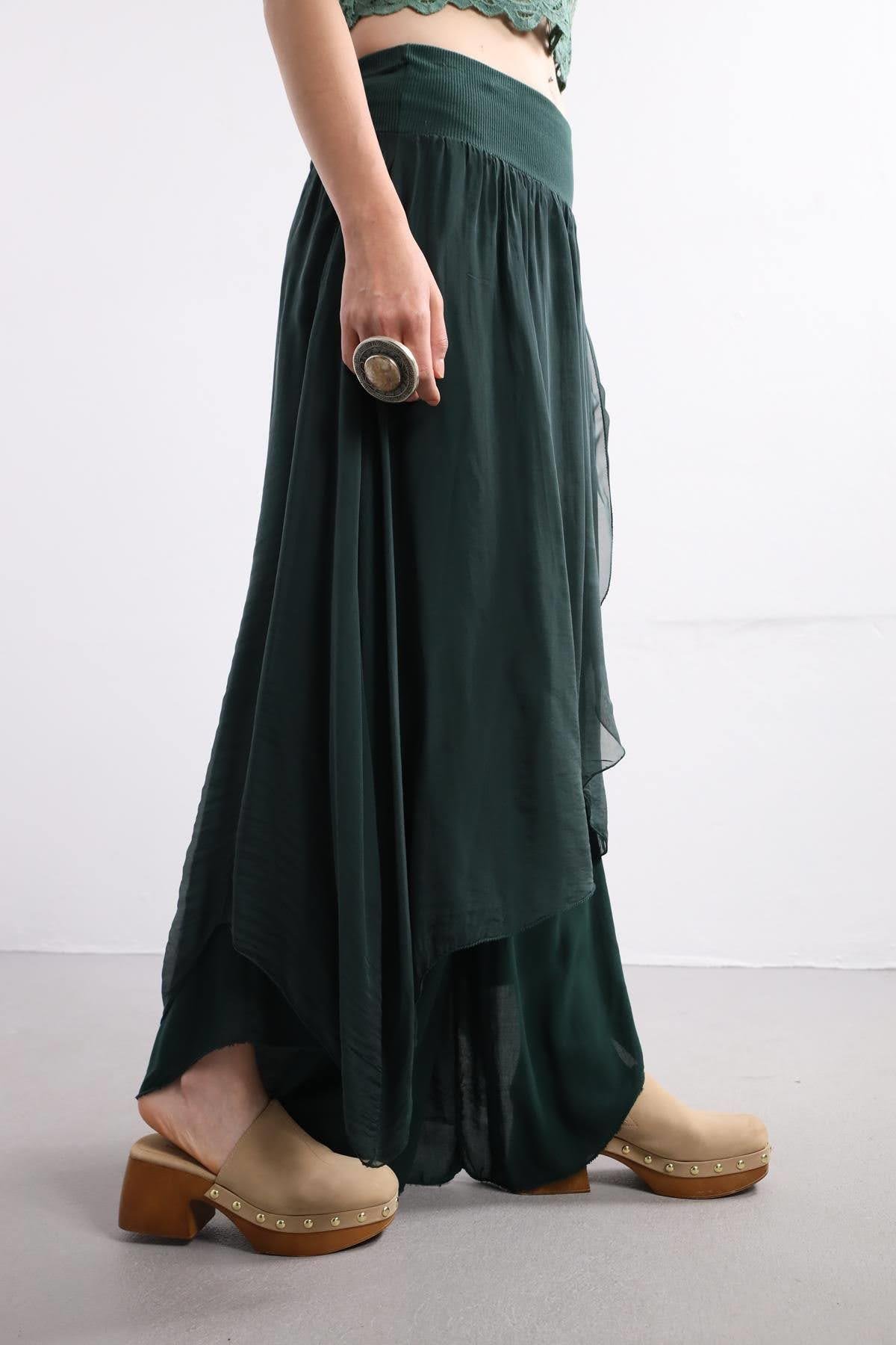 Olive Green Silk Harem Pants - Şaman Butik | Boho Fashion Olive Green Silk Harem Pants