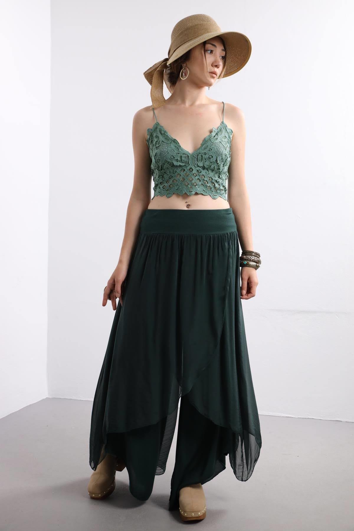 Olive Green Silk Harem Pants - Şaman Butik | Boho Fashion Olive Green Silk Harem Pants