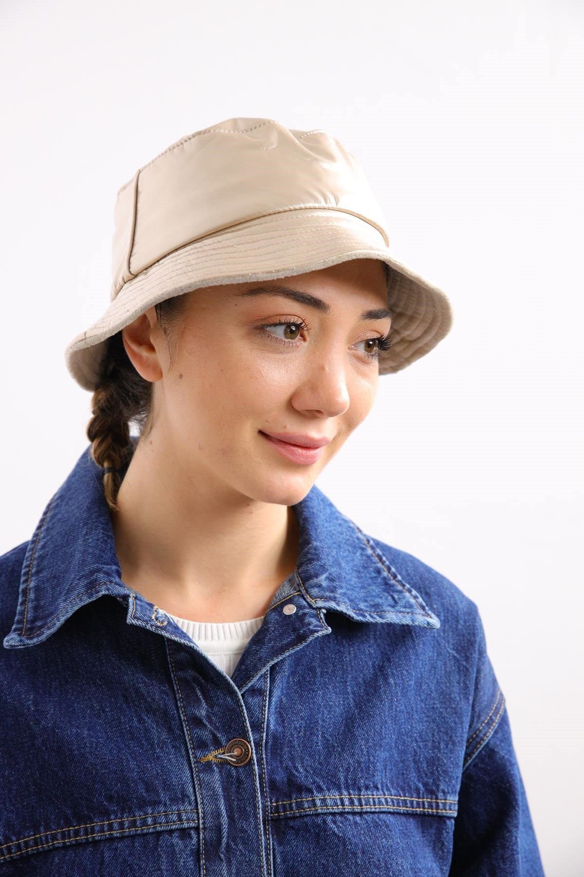  Gold Deri Bucket Şapka