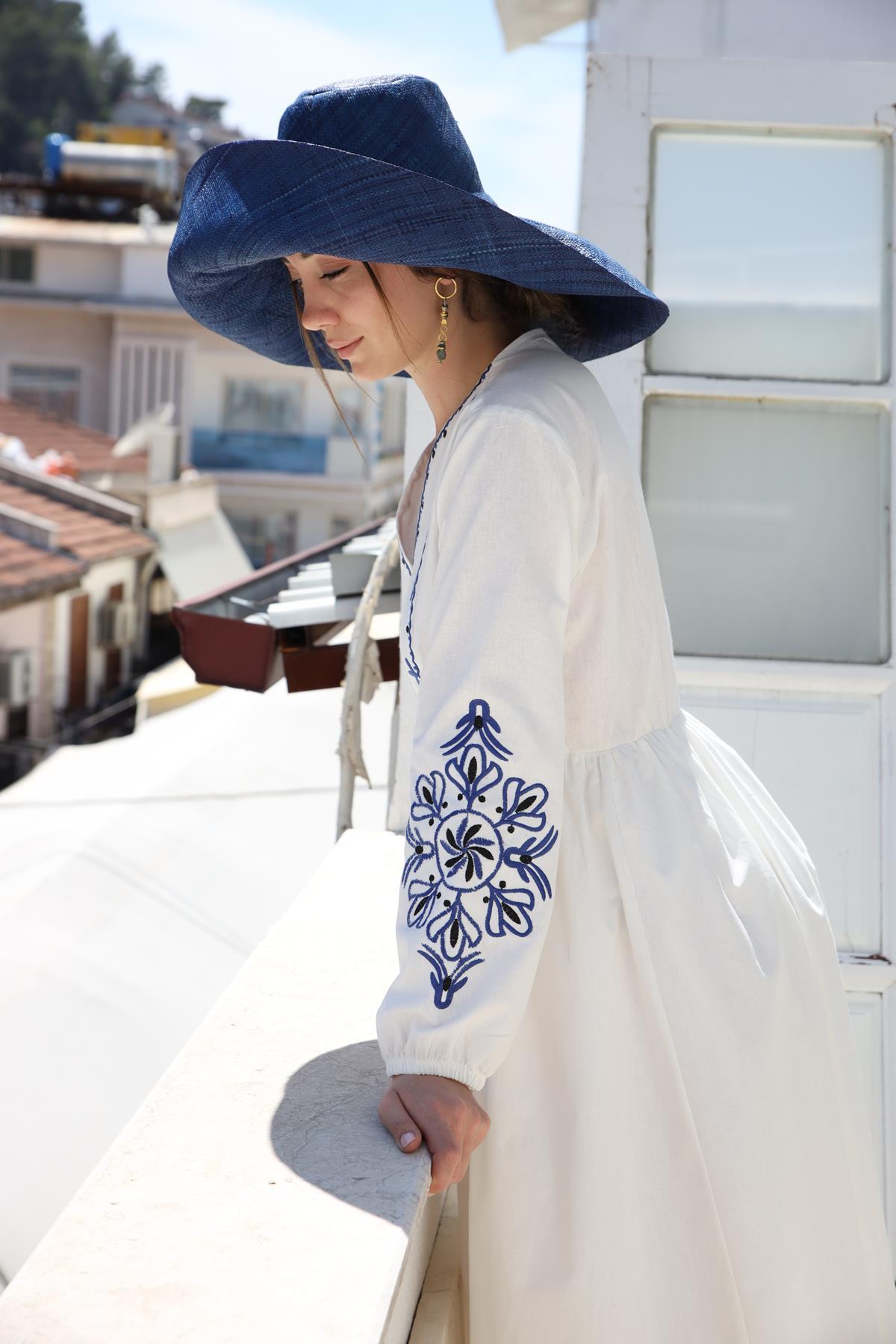  Lacivert Rafya Şapka