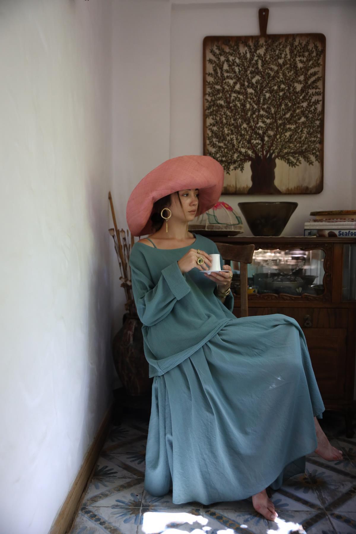  Pudra Pembe Rafya Şapka