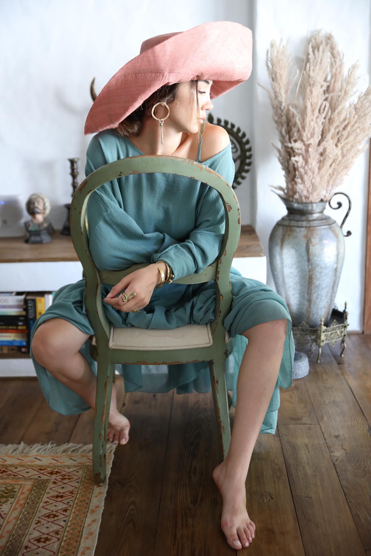  Pudra Pembe Rafya Şapka