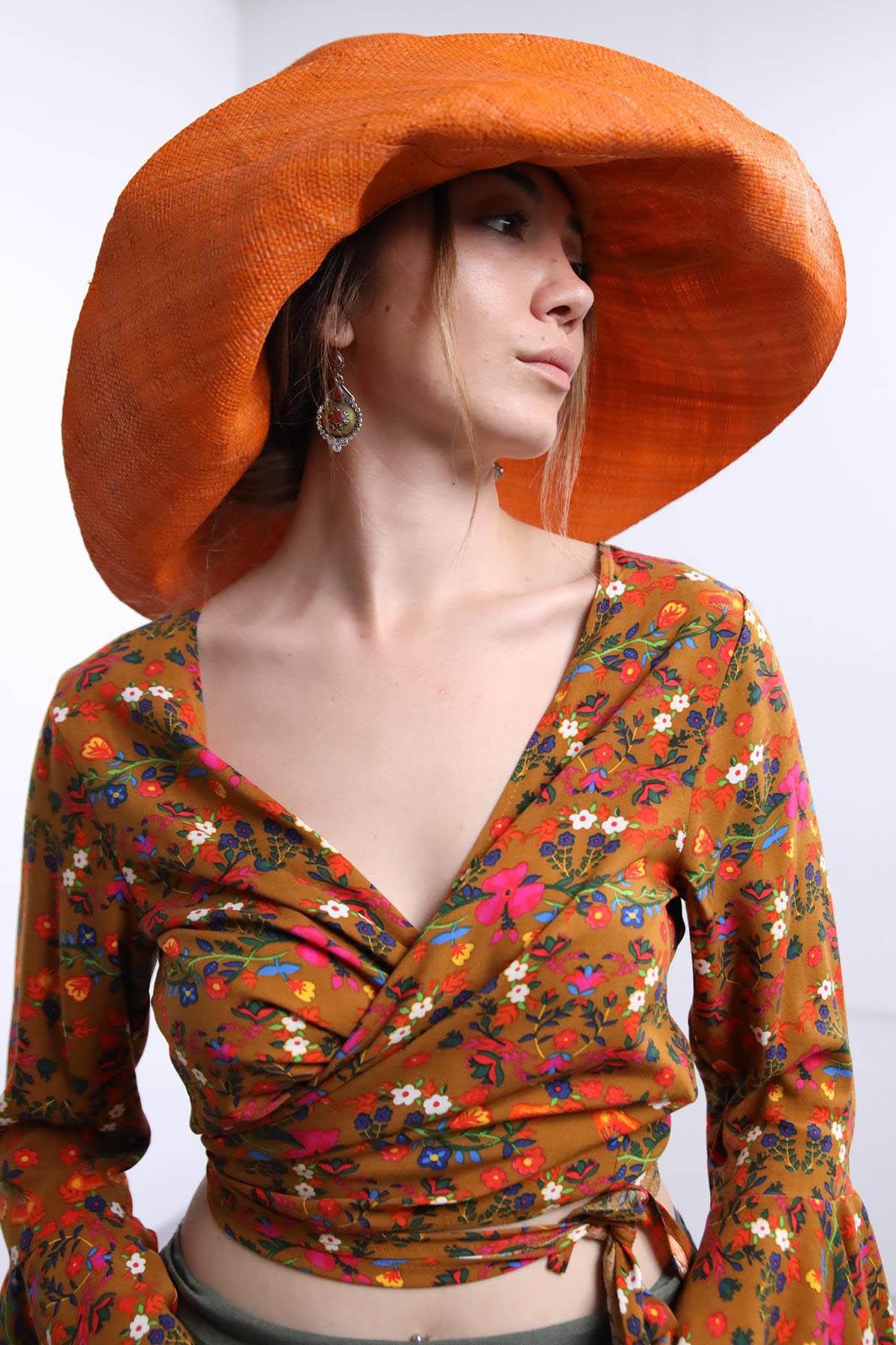  Turuncu Rafya Şapka