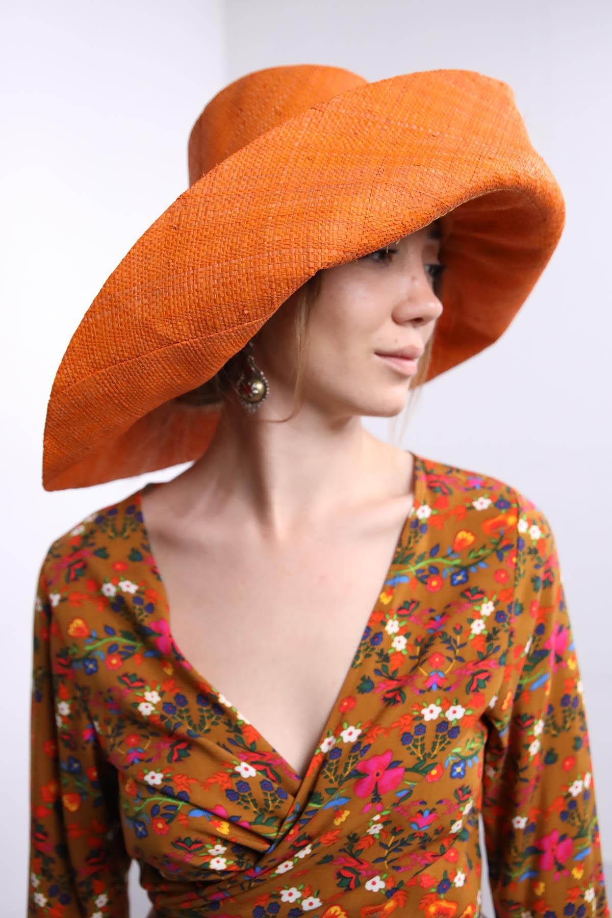  Turuncu Rafya Şapka